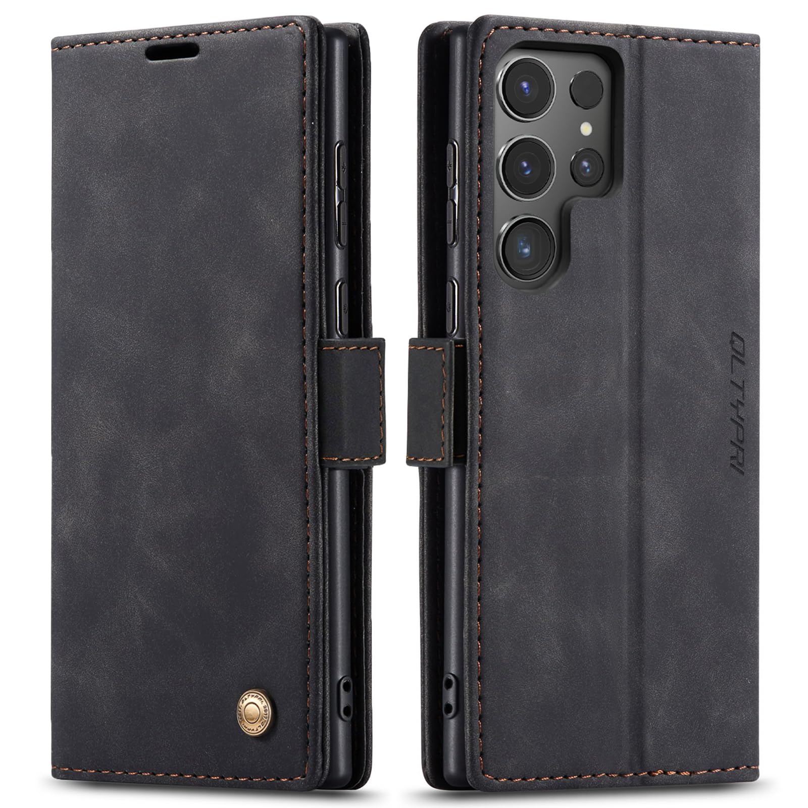 QLTYPRI Case for Samsung Galaxy S24 Ultra, Vintage PU Leather Wallet Case Card Slot Kickstand Magnetic Closure Shockproof Flip Folio Case Cover for