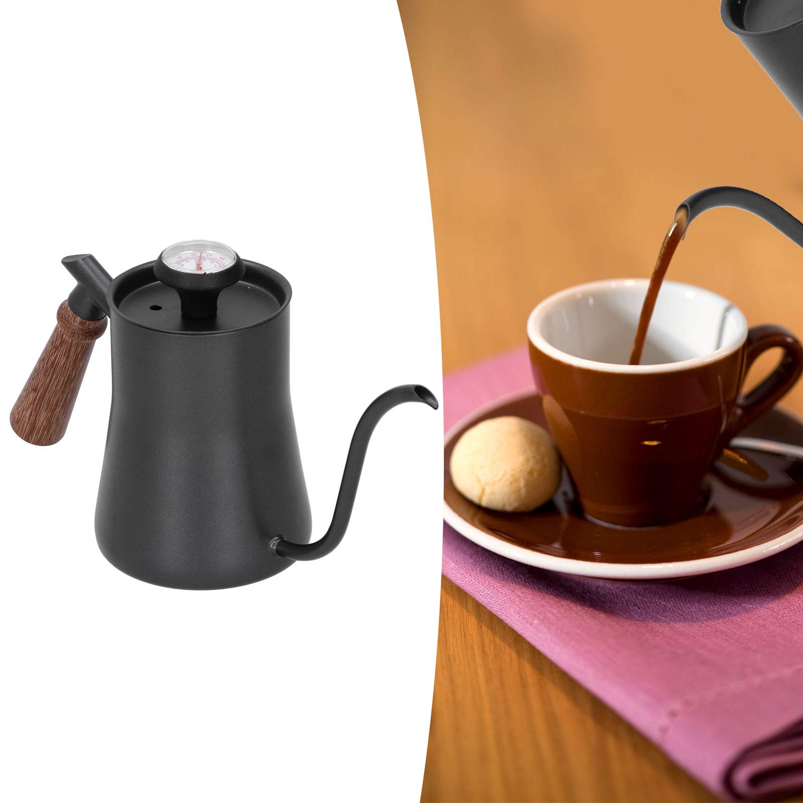 Generic Bollitore a Collo di Cigno, Bollitore per tè in Pentola per tè a Collo d'oca con Termometro da 650 Ml in Acciaio Inossidabile a Becco Stretto Lungo Ptfe Rivestito per Casa, Ufficio e (#1)