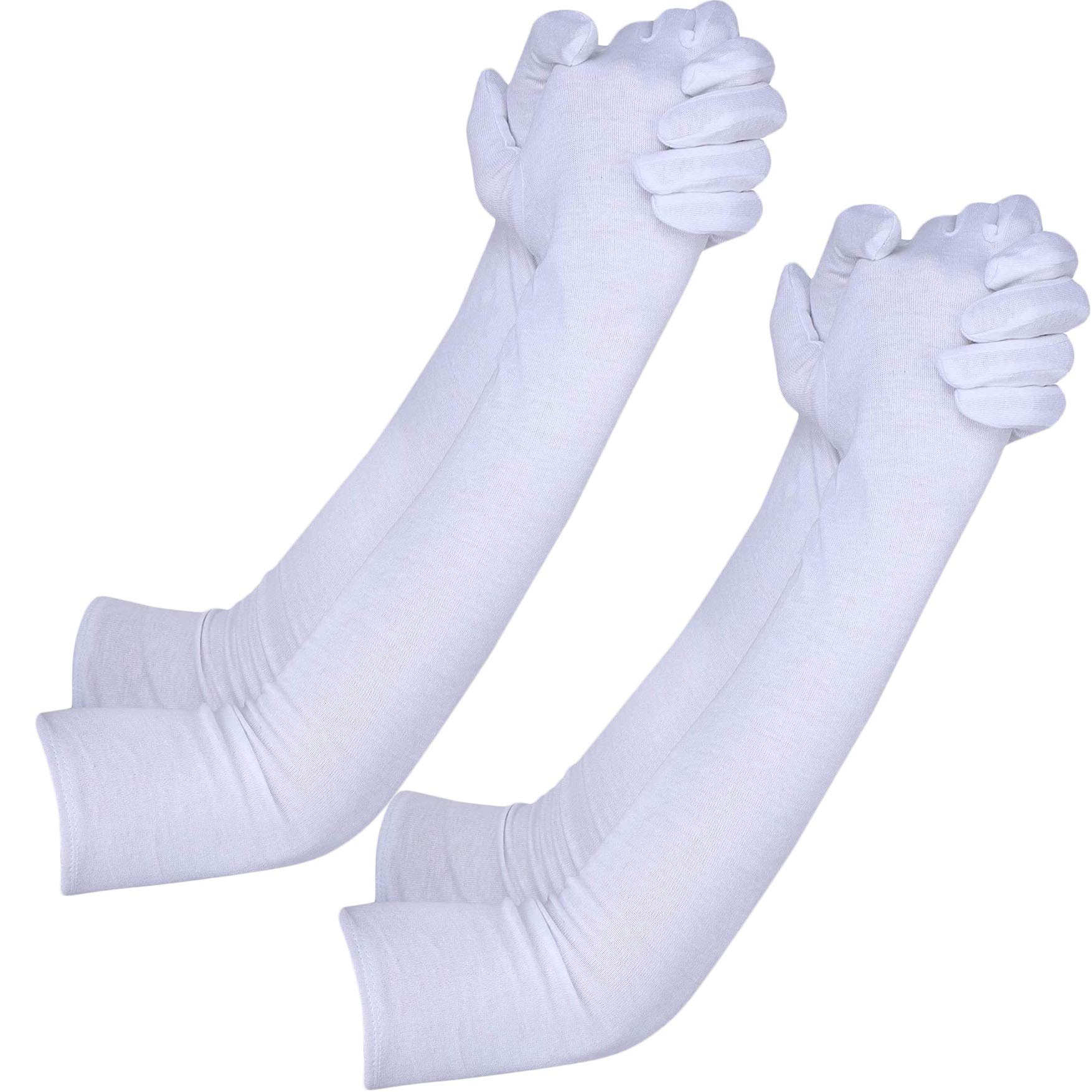 Cotson Women's Cotton Full Hand Protective Summer Gloves (White, Pack of 2 Pair)-image-21