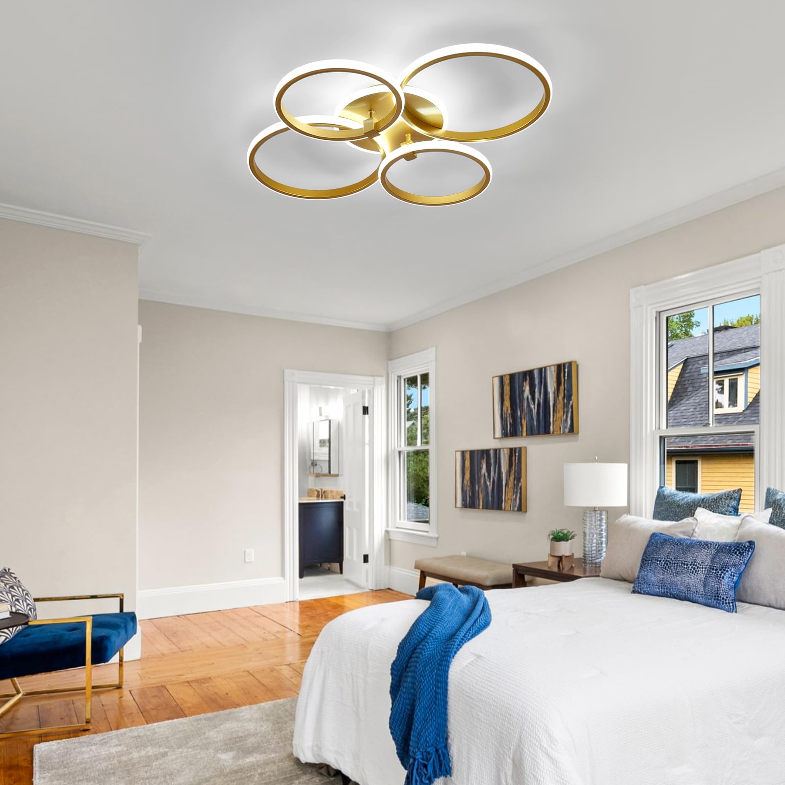 Comely Lamparas de Techo Moderno 36W, Plafon LED Techo Regulable | Con Mando a Distáncia, Luz de Techo Redonda Para Salón Dormitorio Cocina Habitación (69 * 58 * 9 CM), Dorado
