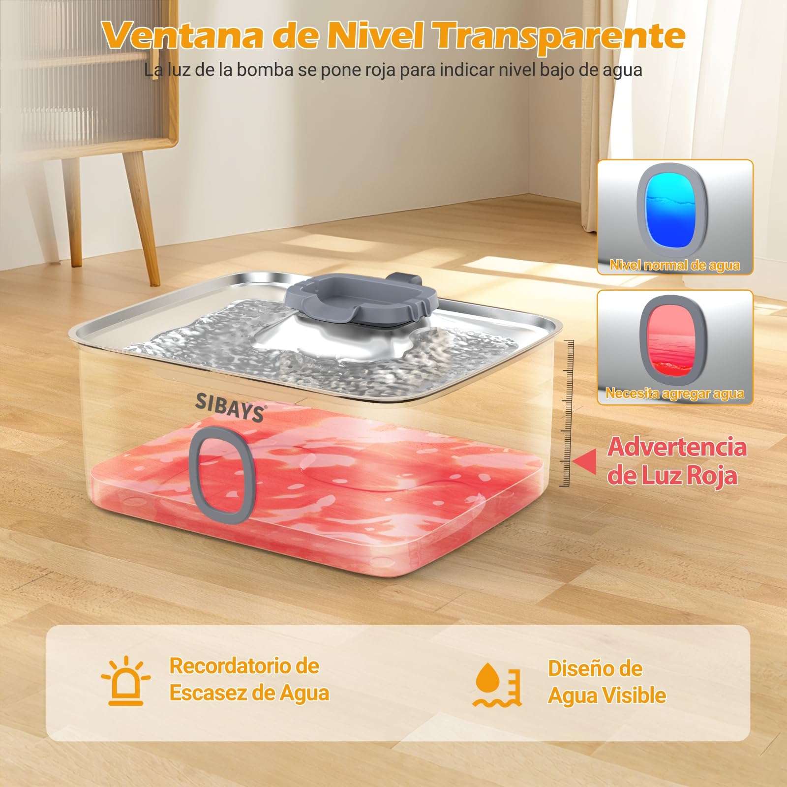 Sibays 15L Bebedero Perro Grande, Fuente para Gatos Acero Inoxidable con Ventana Visible & LED Inteligente, Bebedero Automático y Súper Silencioso para Varias Mascotas, Fácil de Limpiar, FS76
