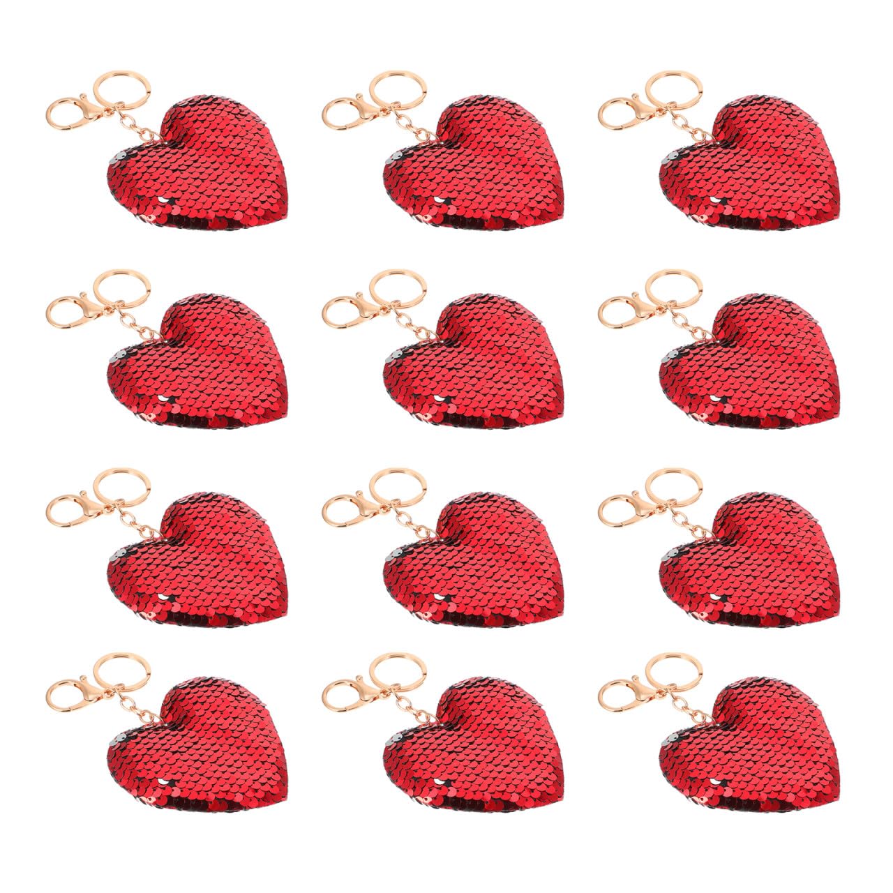 BESTonZON 24 Portachiavi a Forma di Cuore Paillettes Reversibili Decorazioni Glitterate per Chiavi e Borse Set da 24 Pezzi per Regalo San e Accessori Donna