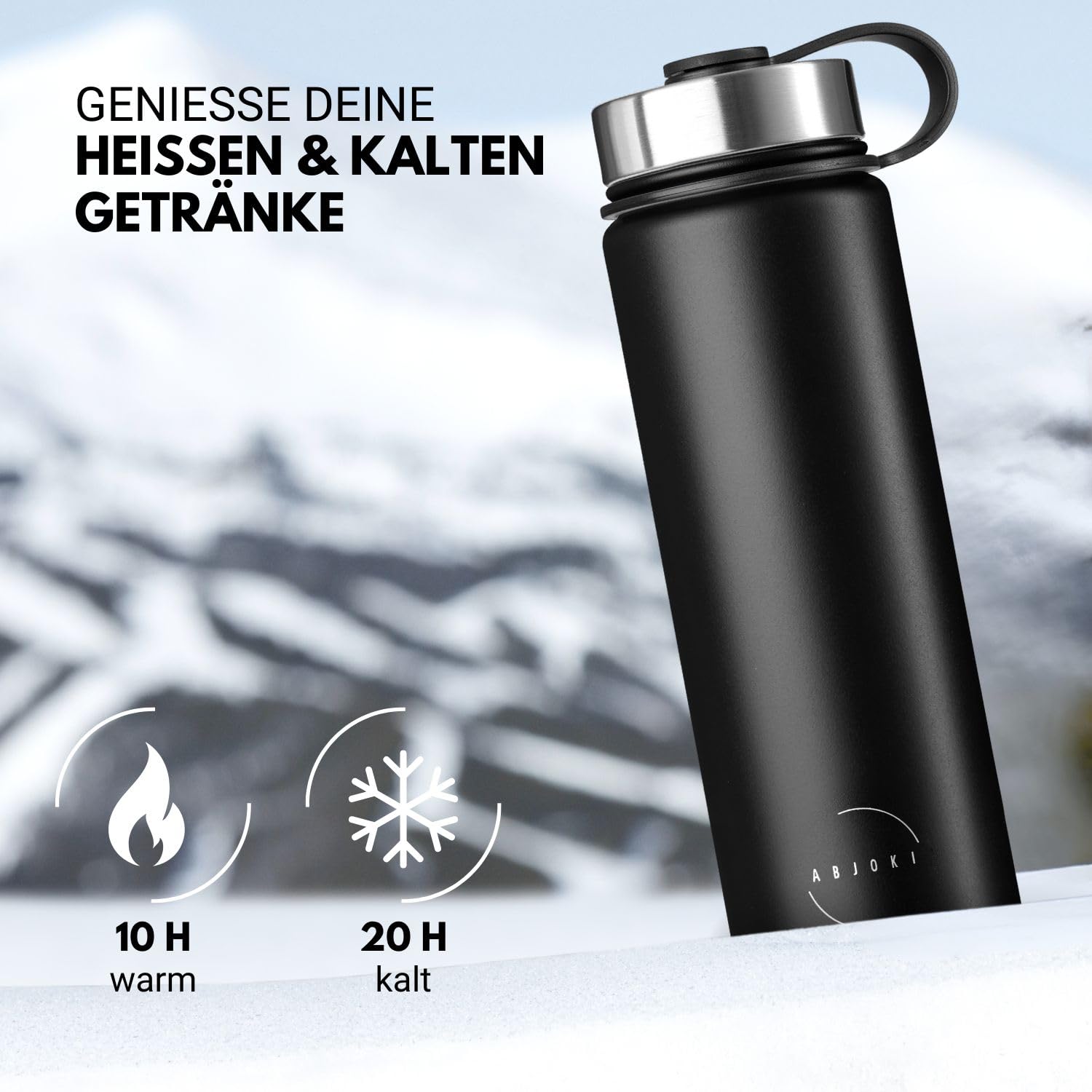 Gourde en acier inoxydable « Infinity » 1200 ml – Noir onyx – Double paroi et isolation sous vide – Bouteille isotherme – Sans BPA, anti-fuite, convient aux boissons gazeuses – Couvercle sport