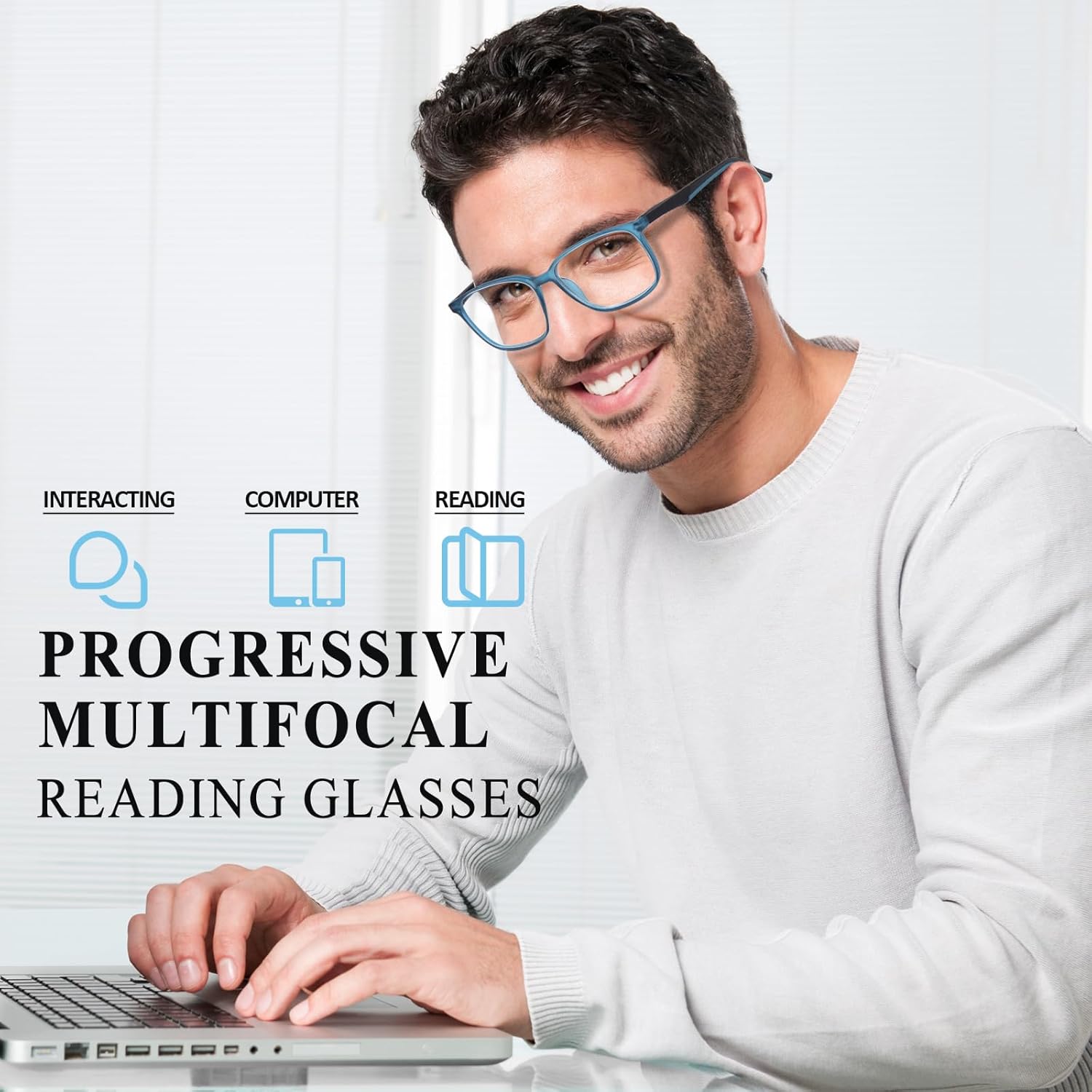 Progressive Multifocus Reading Glasses Men Women Blue Light Blocking Readers with Spring Hinge Two-tone Design - Image 4