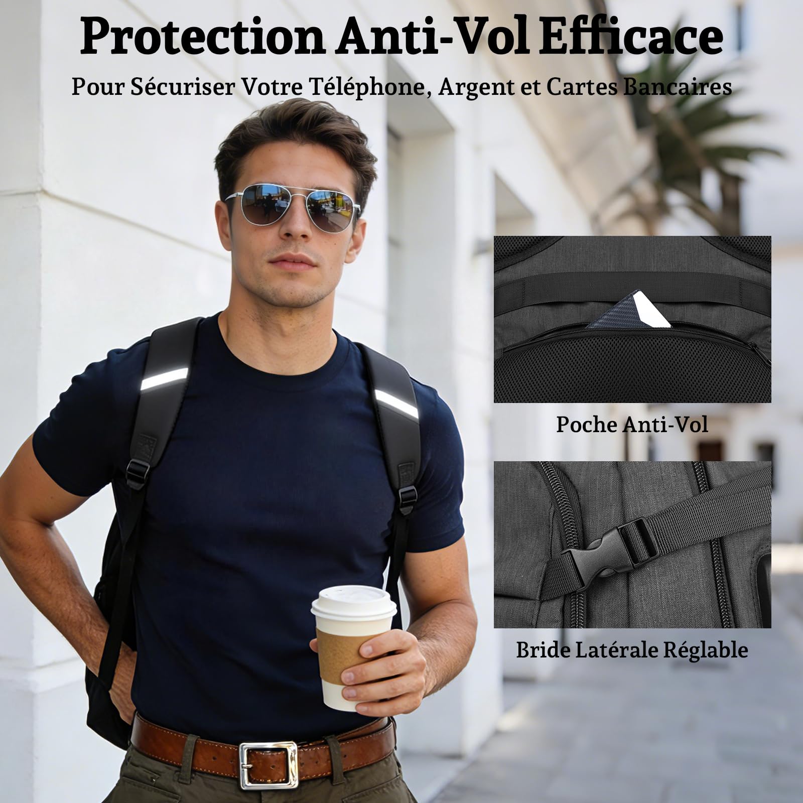 Sac à Dos Ordinateur 17,3 Pouces Homme, Sac PC Grande Capacité 35L Imperméable avec Port USB, Sac à Dos Antivol pour Travail, Université et Voyage Cabine