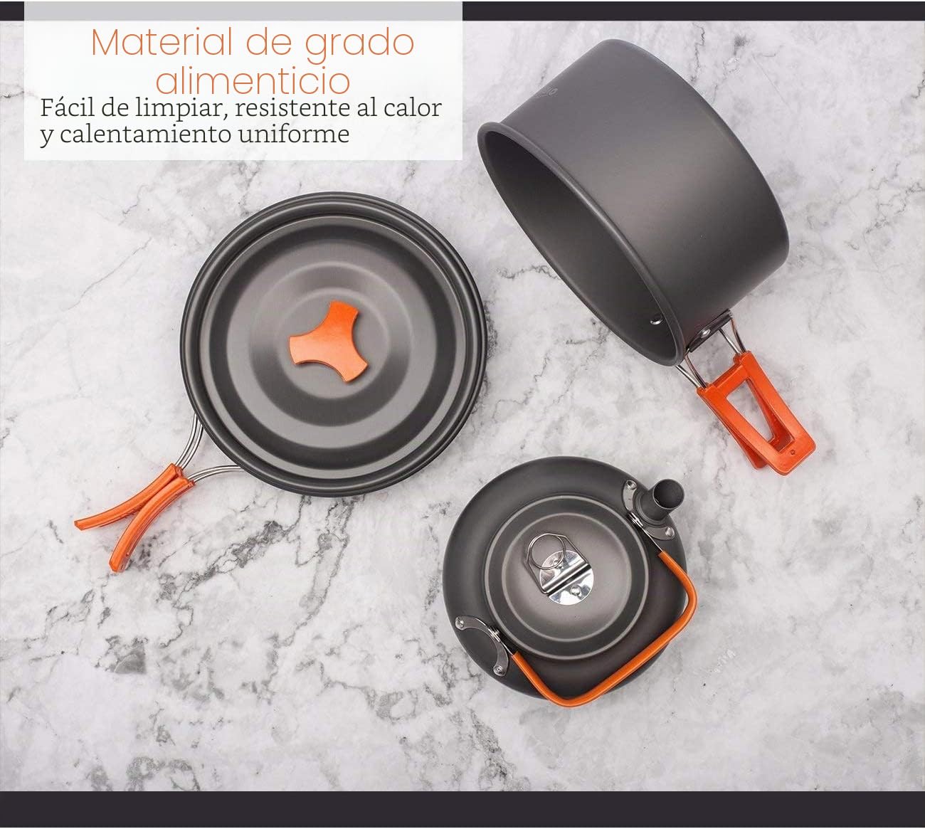 OVERMONT 14Pcs Kit de Utensilios Cocina Camping Olla Sartén Tetera Vajilla para Acampada Senderismo Excursión al Aire Llibre de Aluminio