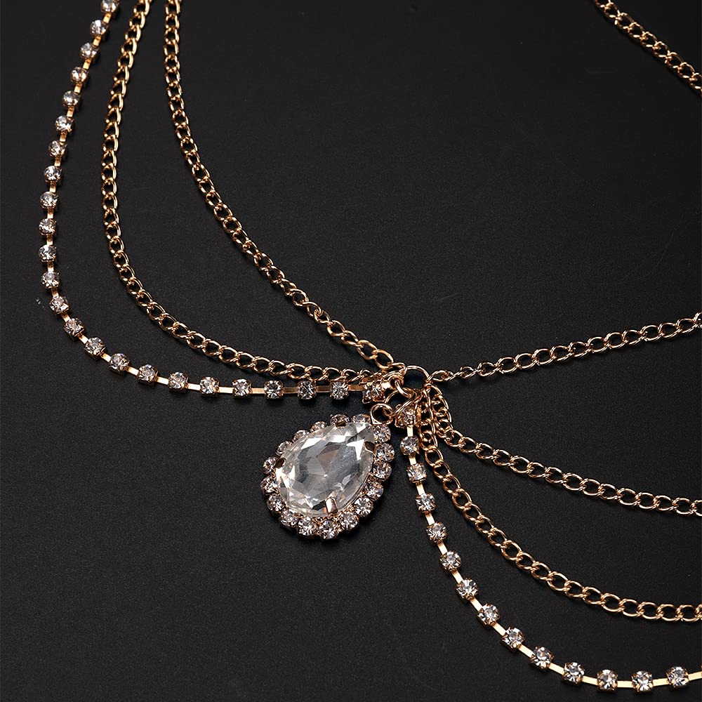 YERTTER Rhinestone Tassel Wedding Brides Women Iced Out Head chain Hair Amazon.com : YERTTER Rhinestone Tassel Wedding Brides Women  main image 4