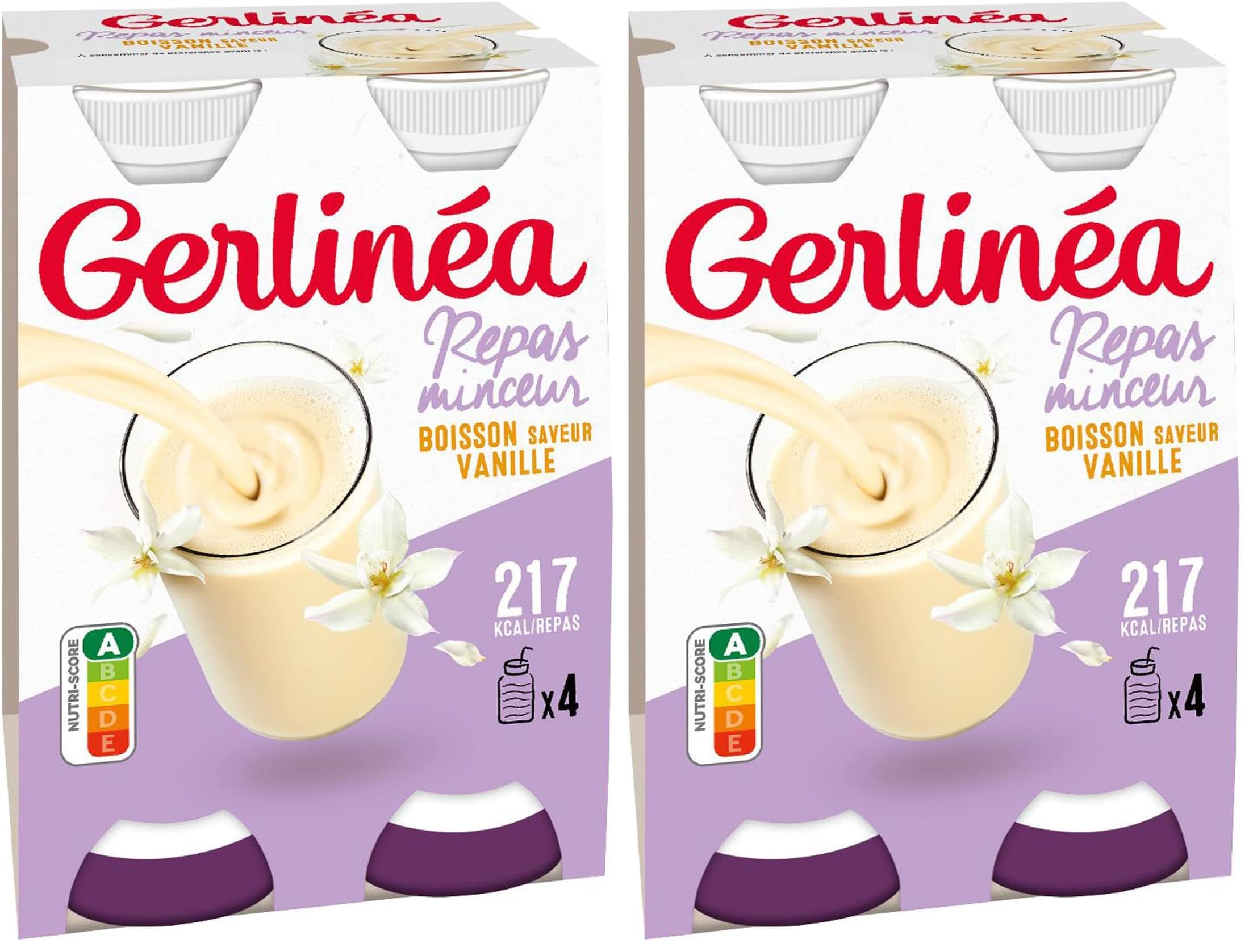 Gerlinéa - Boisson saveur Vanille - Repas à Boire Equilibré et Complet - Riche en Protéines - Sans Huile de Palme - 4 Repas - 4 x 236 ml (Lot de 2)