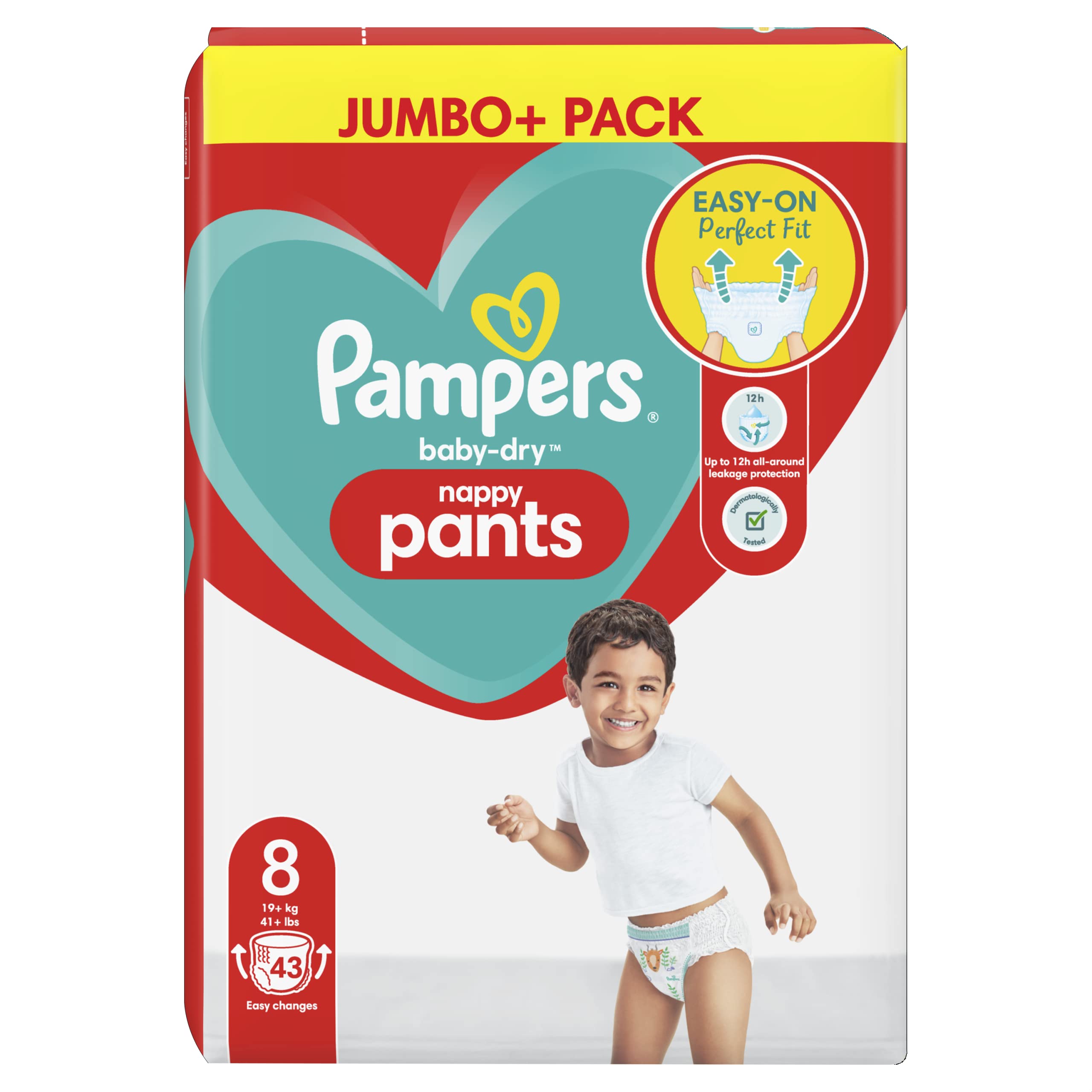 Buy Pampers BabyDry Nappy Pants Size 8, 43 Nappies, 19kg+, Jumbo+ Pack