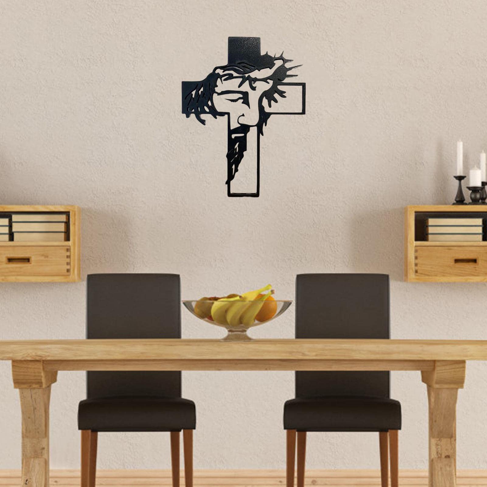 Croce Di Gesù In Legno Da Parete – 30x20 Cm, Nera, Intaglio 3D, Decorazione Religiosa Per Interni