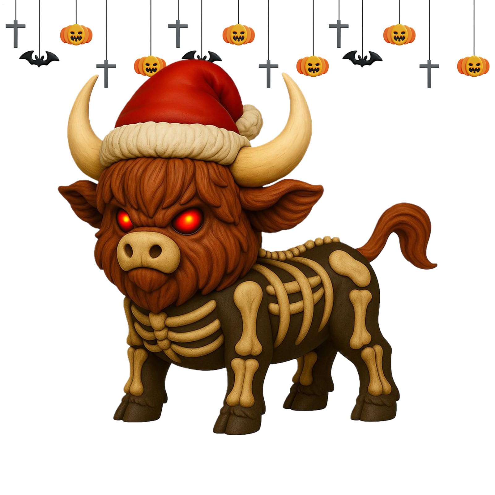 Figurine vache Highland d'Halloween : crâne de boeuf écossais pour déco de jardin et salon