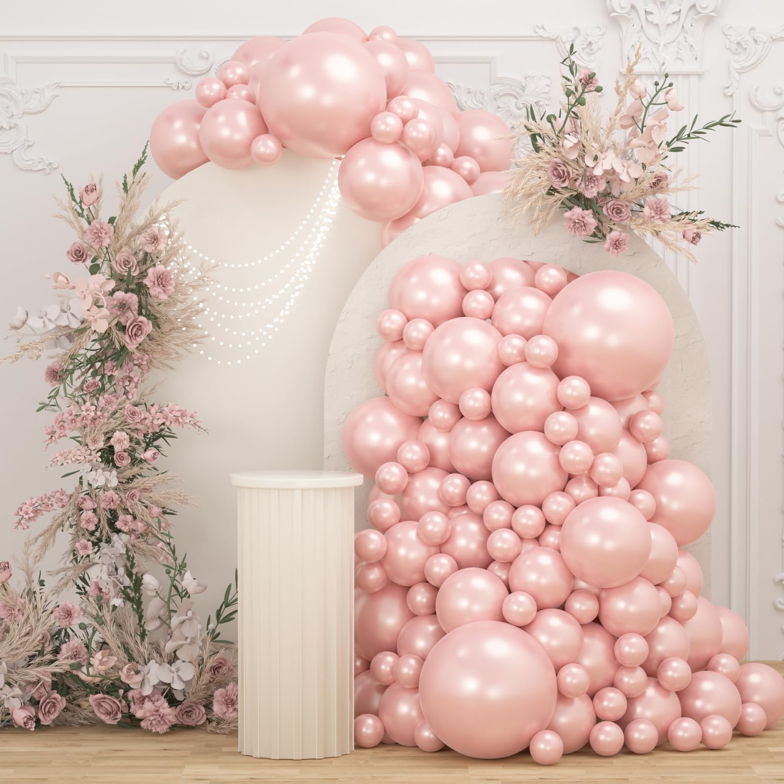 108Pcs Pearl Pink Double Stuffed Balloons Different Size, 18/12/10/5 inch Pearl Rose Blush Pink Balloons Garland Arch kit for Boho Birthday Wedding