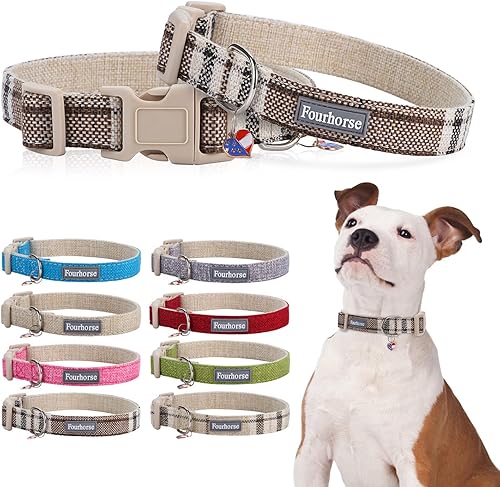 Fourhorse Collar de algodón para perros pequeños, medianos y grandes, ajustable, suave con hebilla de liberación rápida, collares para mascotas para