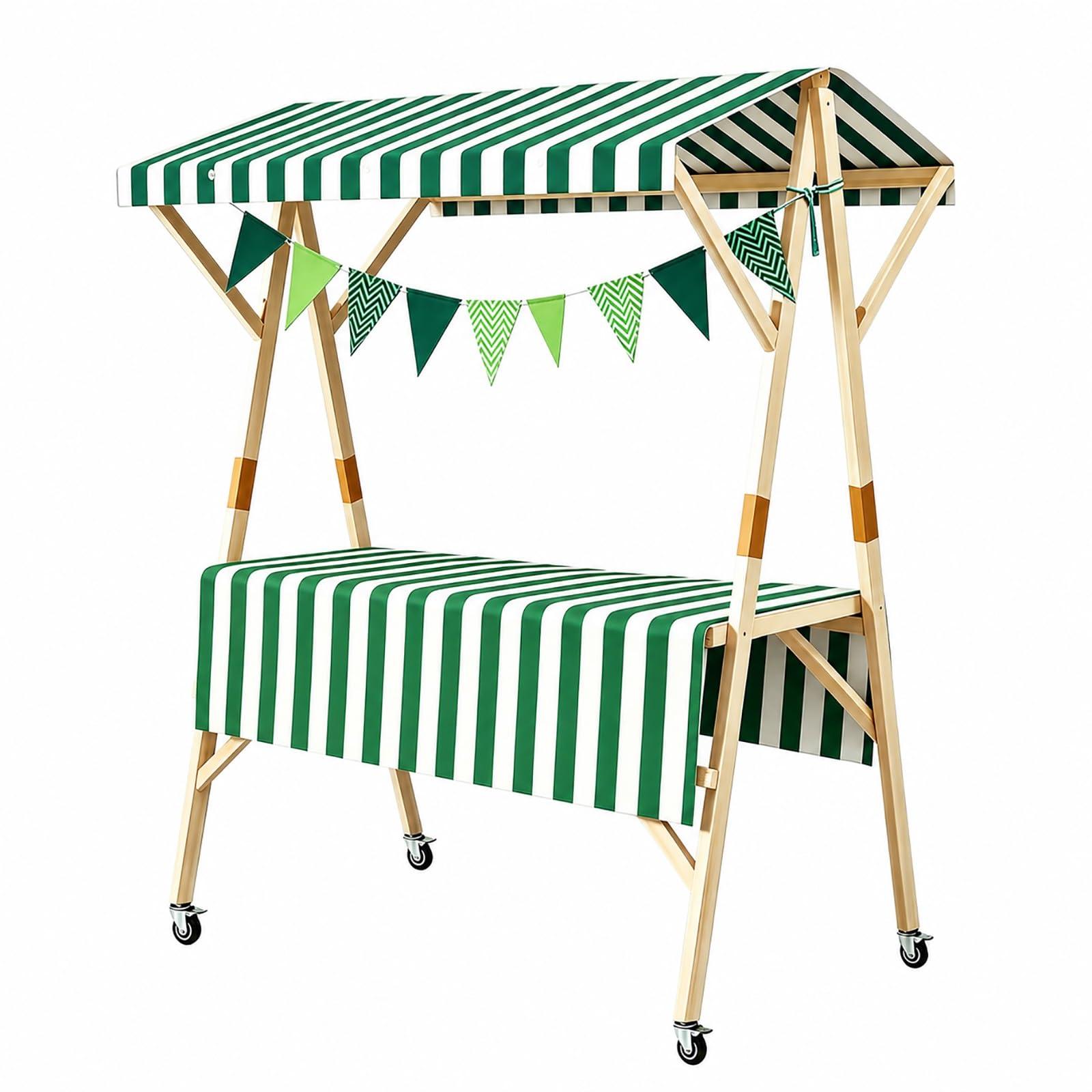 SBCWH Portable Vendor Cart with Wheels, Foldable Wooden Market Stall Booth with Canopy, Mobile Display Stand for Farmers Market, 440 lbs Load Capacity(Green,L59.1xW23.6xH78.7in)