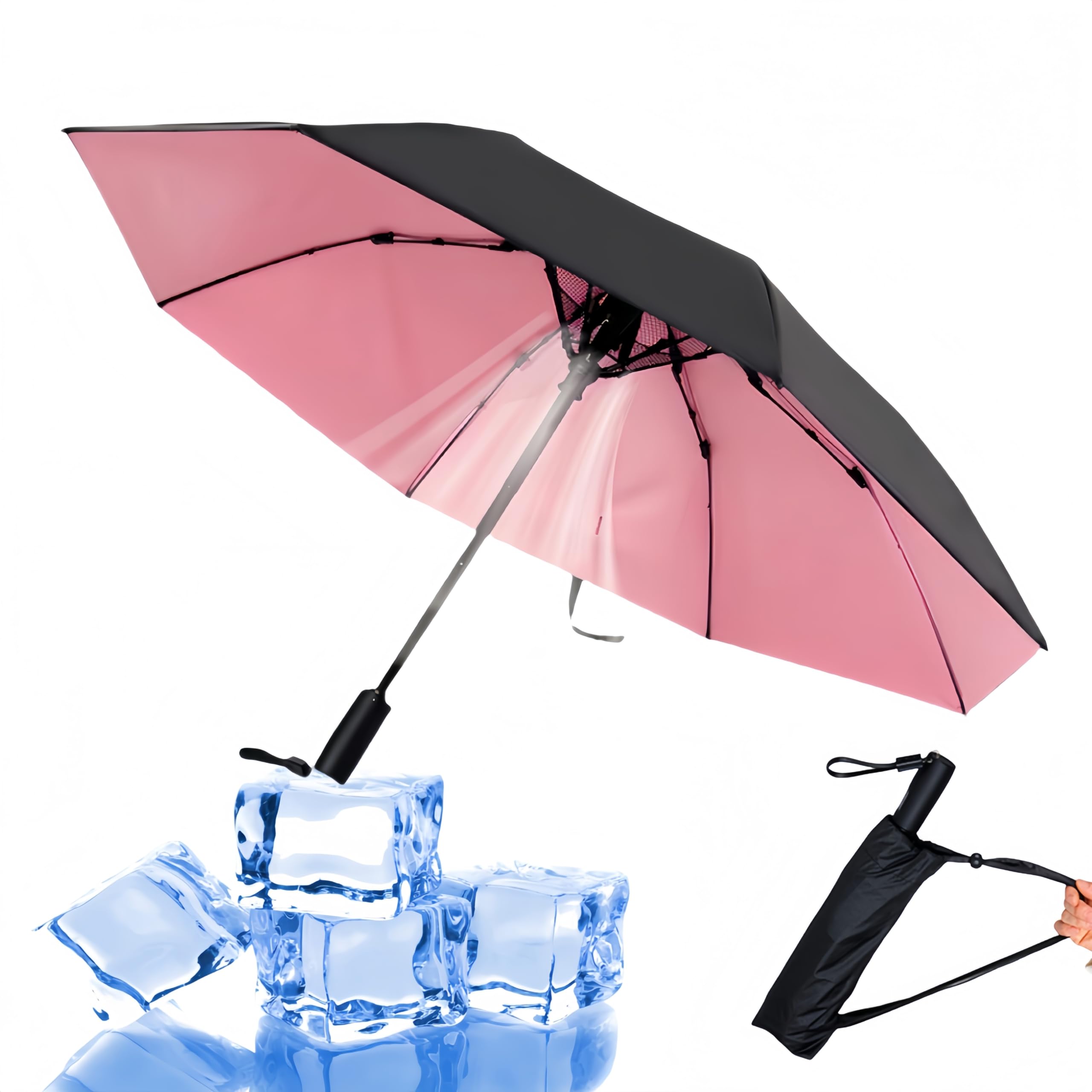 2-in-1 USB Rechargeable Cooling Umbrella with Built-In Fan | UV Sun Protection & Portable Design for Outdoor Activities