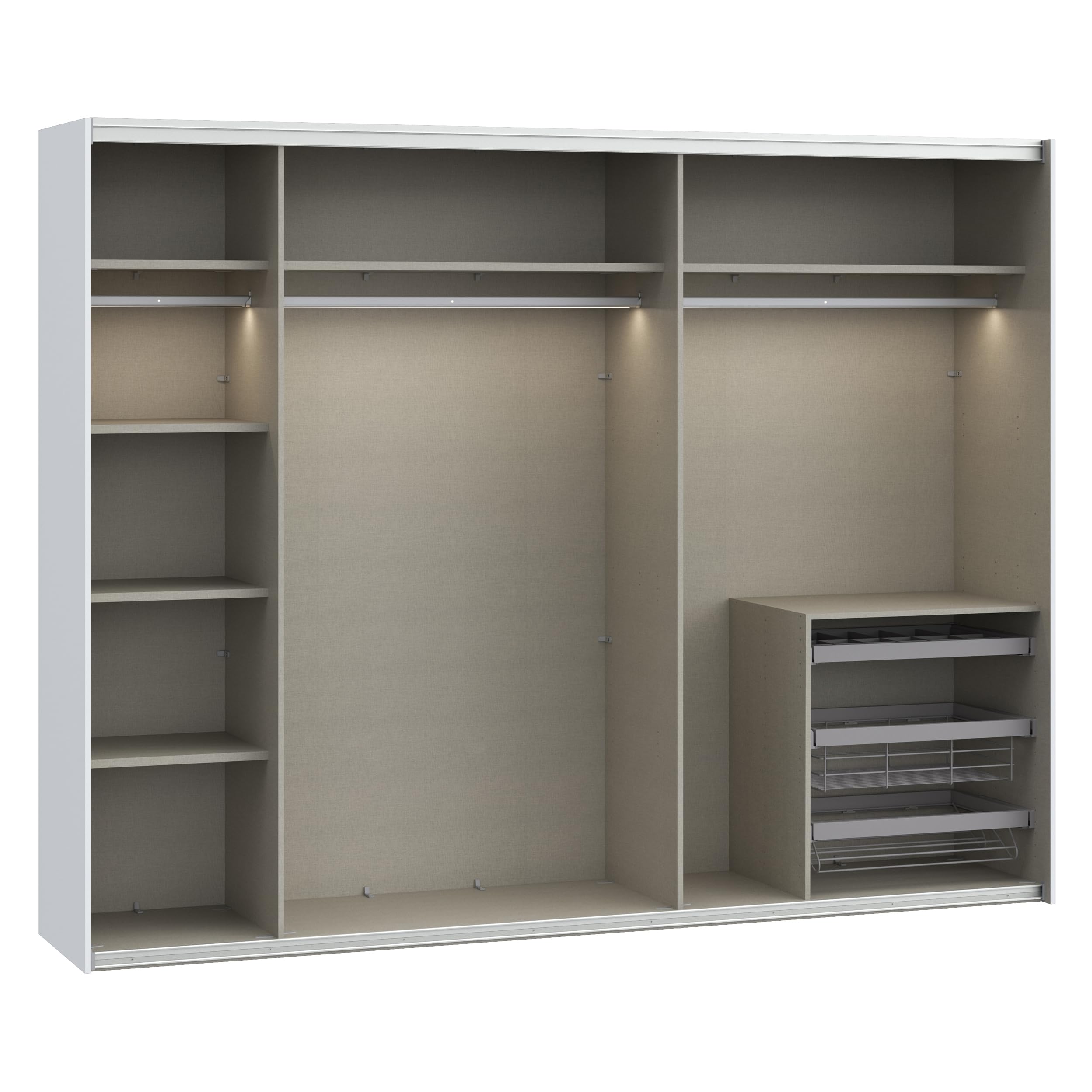 Forte SOPHISTISPACE Kleiderschrank 270, 2-türiger Schwebetürenschrank mit Einlegeböden und Kleiderstange, Weiß, 269,8 cm breit, 210,5 cm hoch, 62,9 cm tief