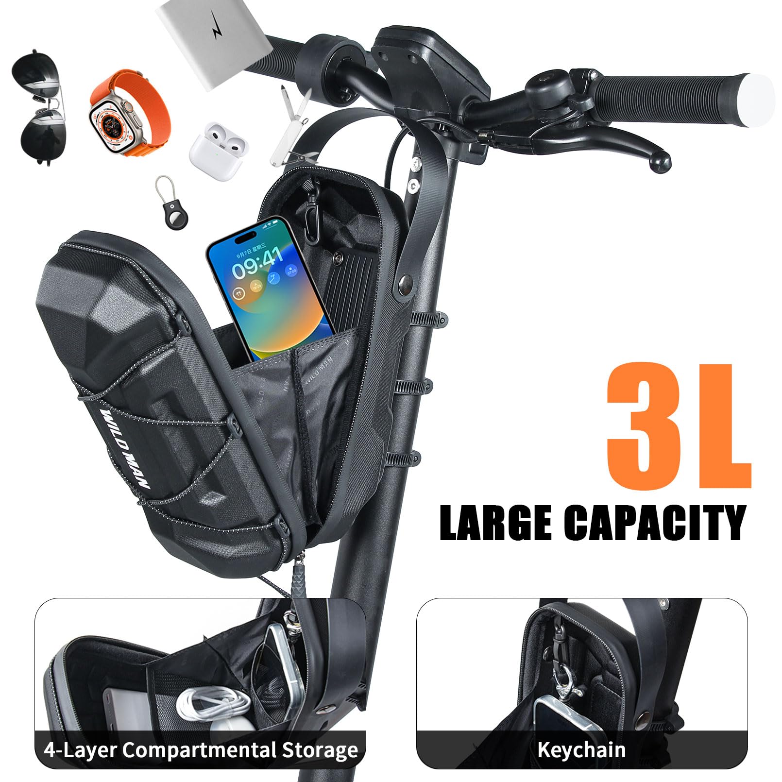 3L Große Kapazität E Scooter Tasche für Roller, Schnellverschluss Roller Tasche, Wasserdicht Front Tube Bag mit Eva Hard Sell, Lenkertasche Escooter für Xiaomi Mijia Sedway Ninebot