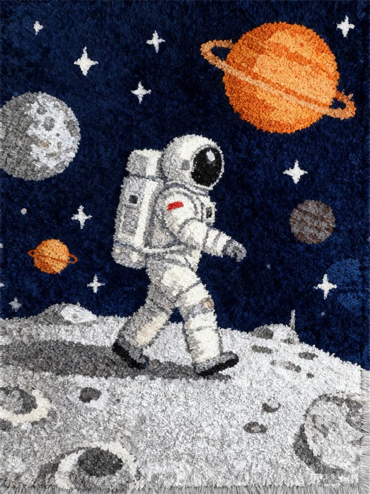Kitquiver Latch Hook Kits for Adults Beginners Rug Astronaut 15X20In/52X38Cm DIY Crochet Yarn Embroidery Handmade Needlework with Printed Canvas for Home Decoration