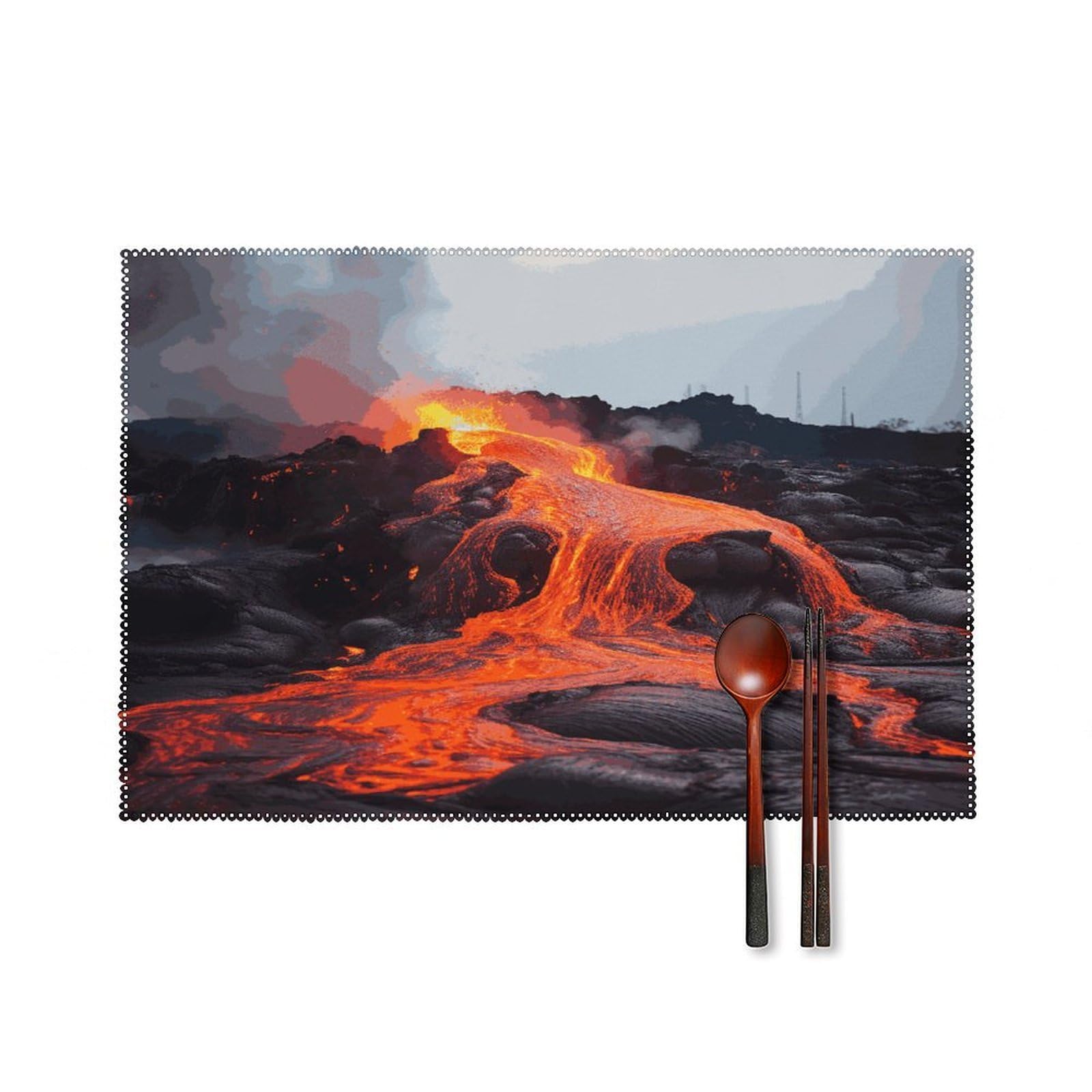 Red Hot Lava from Kilauea Volcano Placemats Set of 4 Heat Resistant Non-Slip Place Mats for Dining Table Washable Placemat Wipeable Dining Table Mat Canvas Place Mats Dining Table Decor