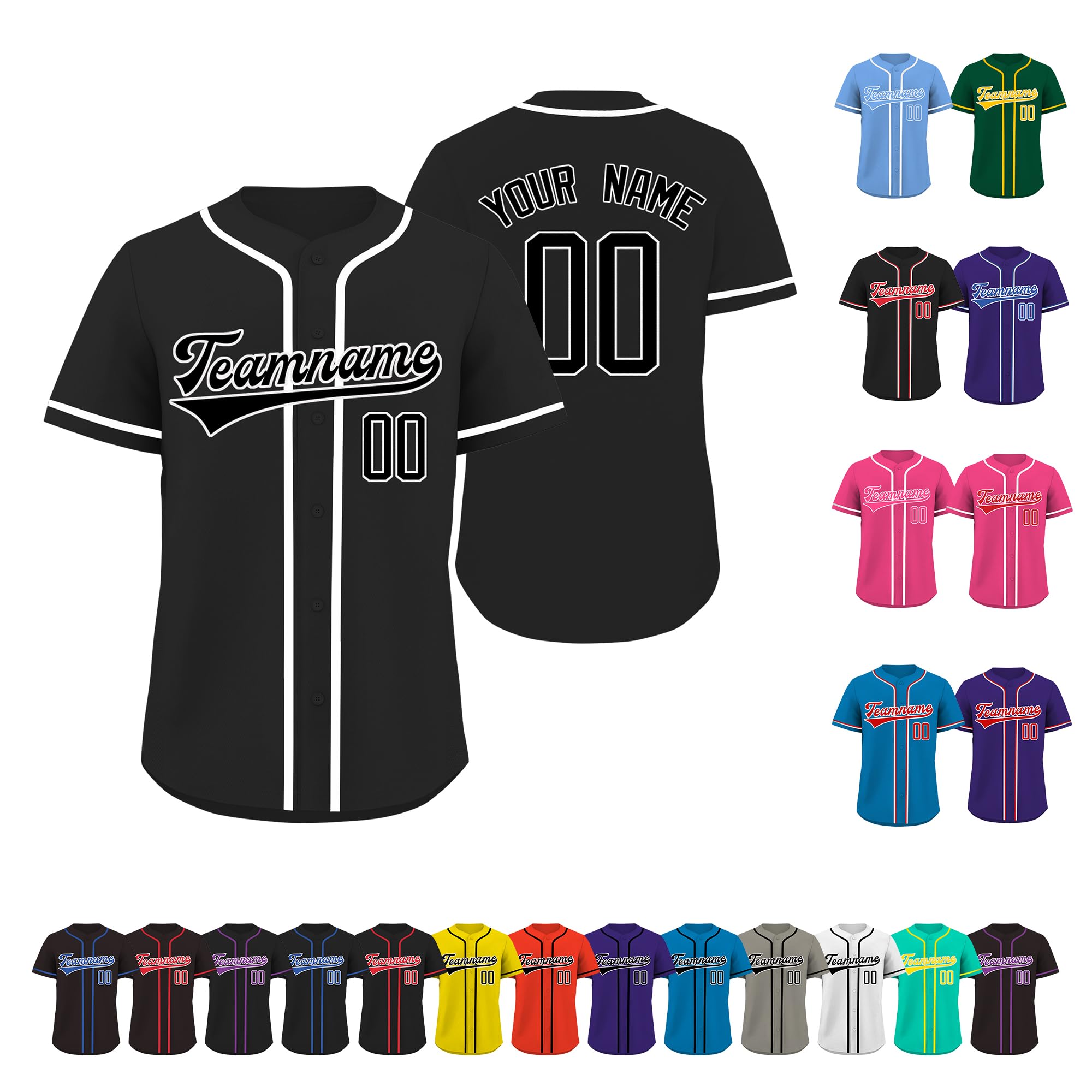 Custom Baseball Jersey Button Down Sports Tee Printed or Stitched Personalized Name Number for Men Women Youth