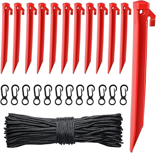 Miniatura 10 de Juego de estacas inflables de plástico, incluye 12 estacas inflables para tienda de campaña, 12 ganchos y cuerda de 65.5 pies, estacas inflables