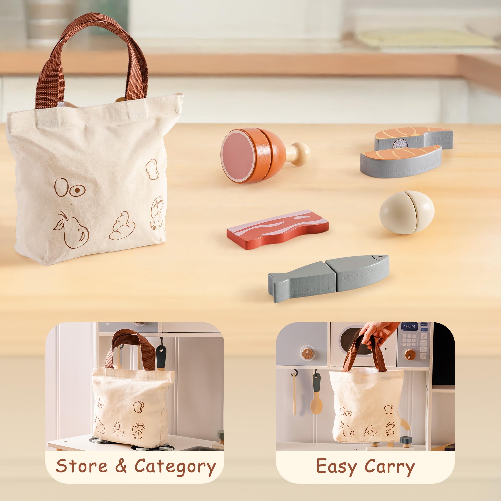 ROBOTIME Montessori - set di taglio in legno per bambini, accessori in legno per giardino e cucina