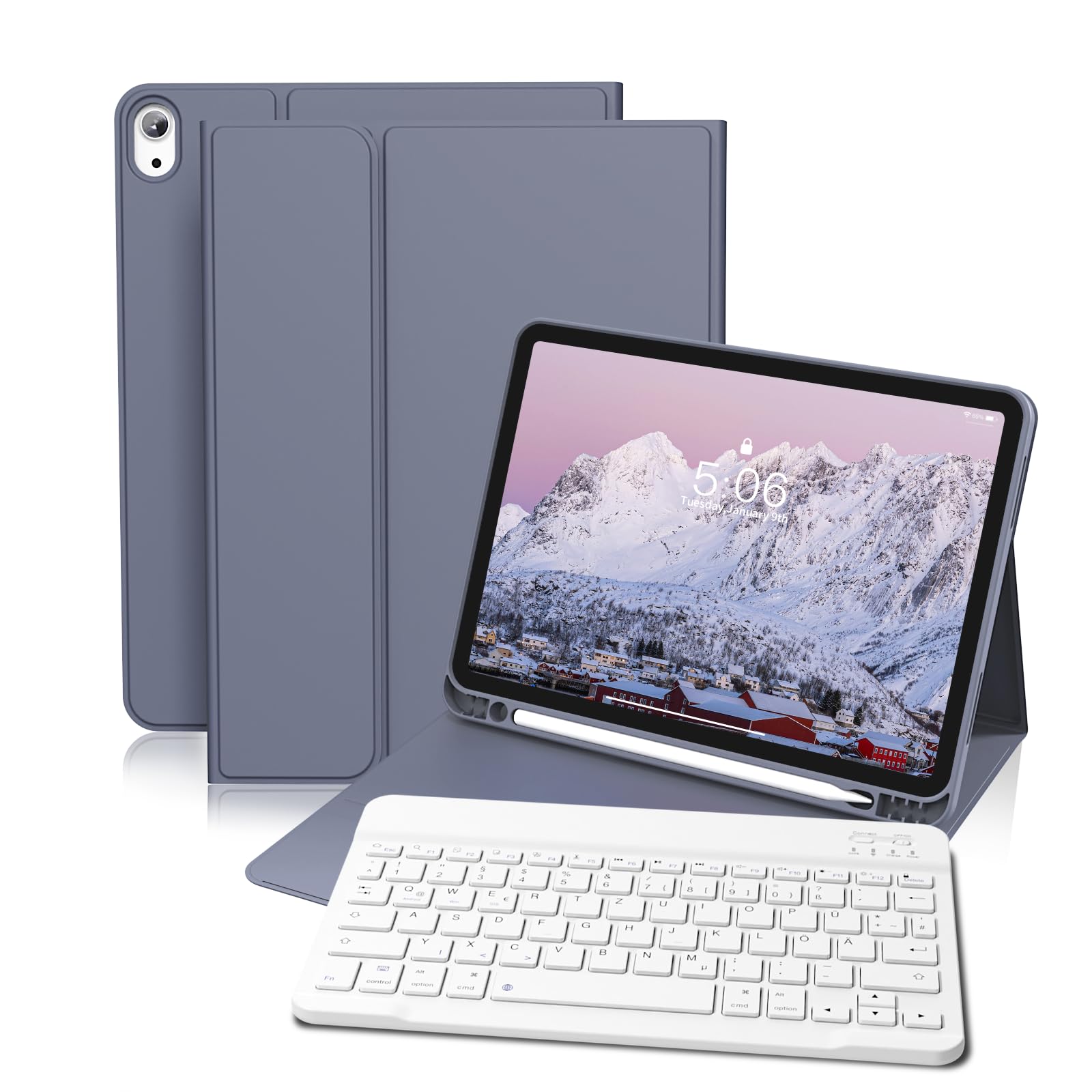GKABXY Hülle mit Tastatur für iPad (A16) 10/11 Generation, 10.9/11 Zoll, (2022/2025), Soft TPU Rückseite Gehäuse mit Stifthalter, Magnetische Abnehmbar Bluetooth Tastatur, QWERTZ-Layout, Violett