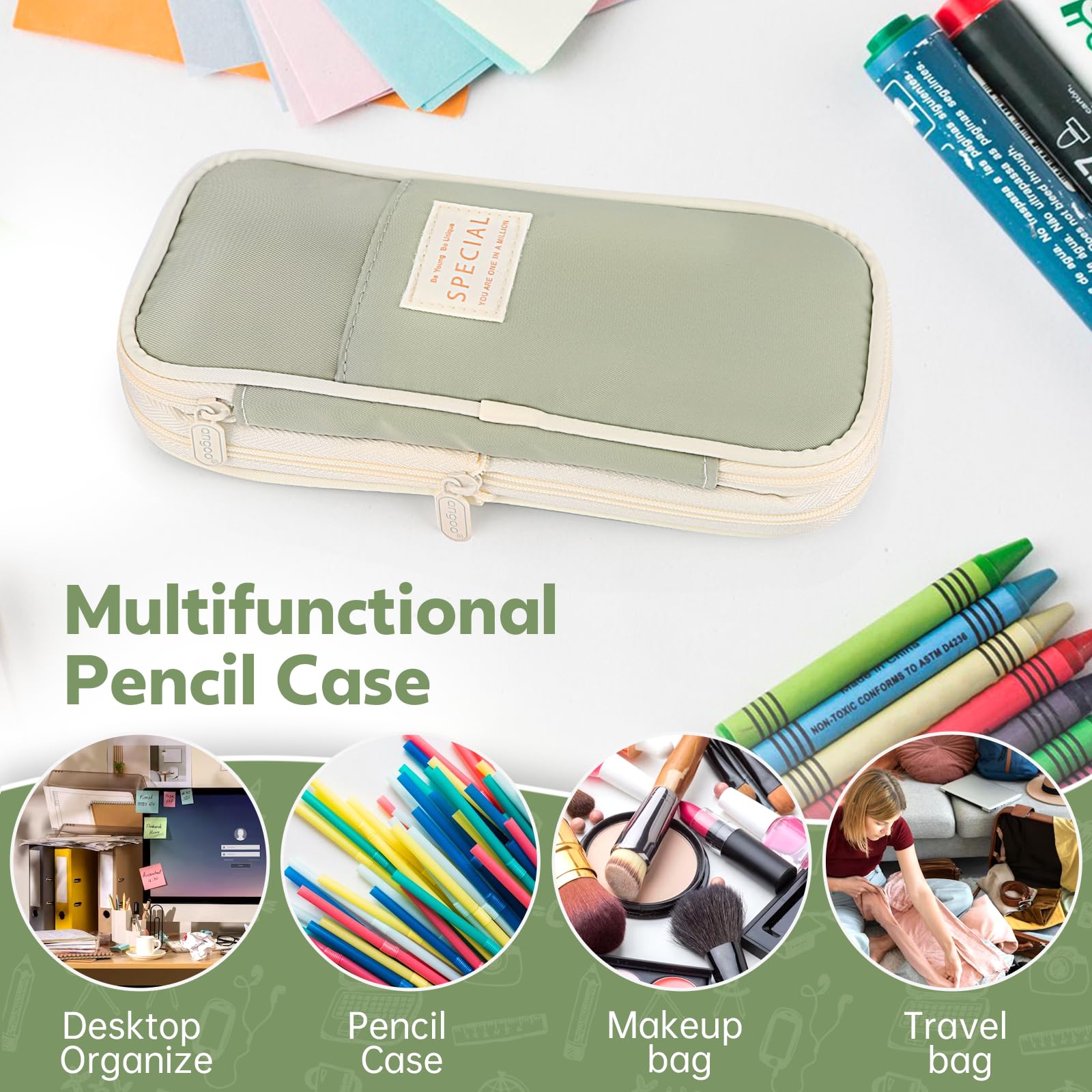 PUPTILY Estuche Para Lápices, Estuches Estéticos De Gran Capacidad Con Cremallera