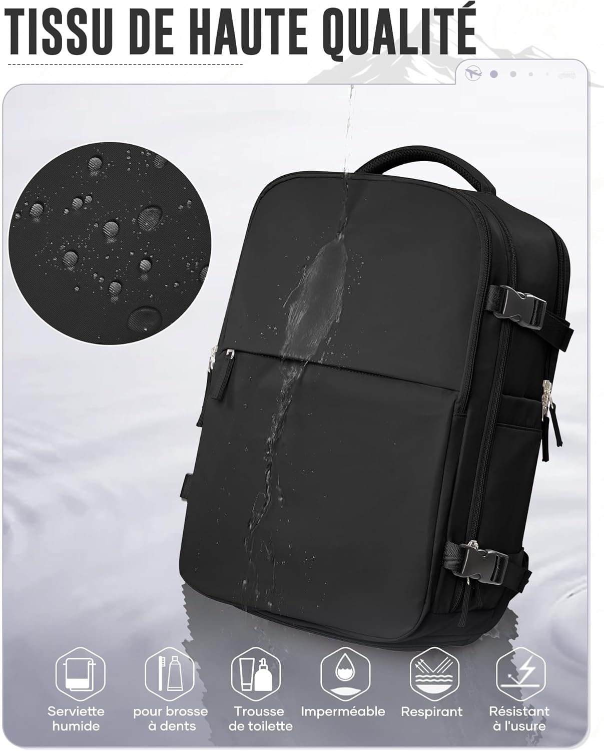 Sac à Dos Compression Sous Vide Homme Femme Sac Airbag Travel Sous Vide Imperméable Sac à Dos Voyage Cabine Avion Saca Sos Grande Capacité - Noir - Vue détaillée de la structure interne et des sangles ajustables. — vue 6