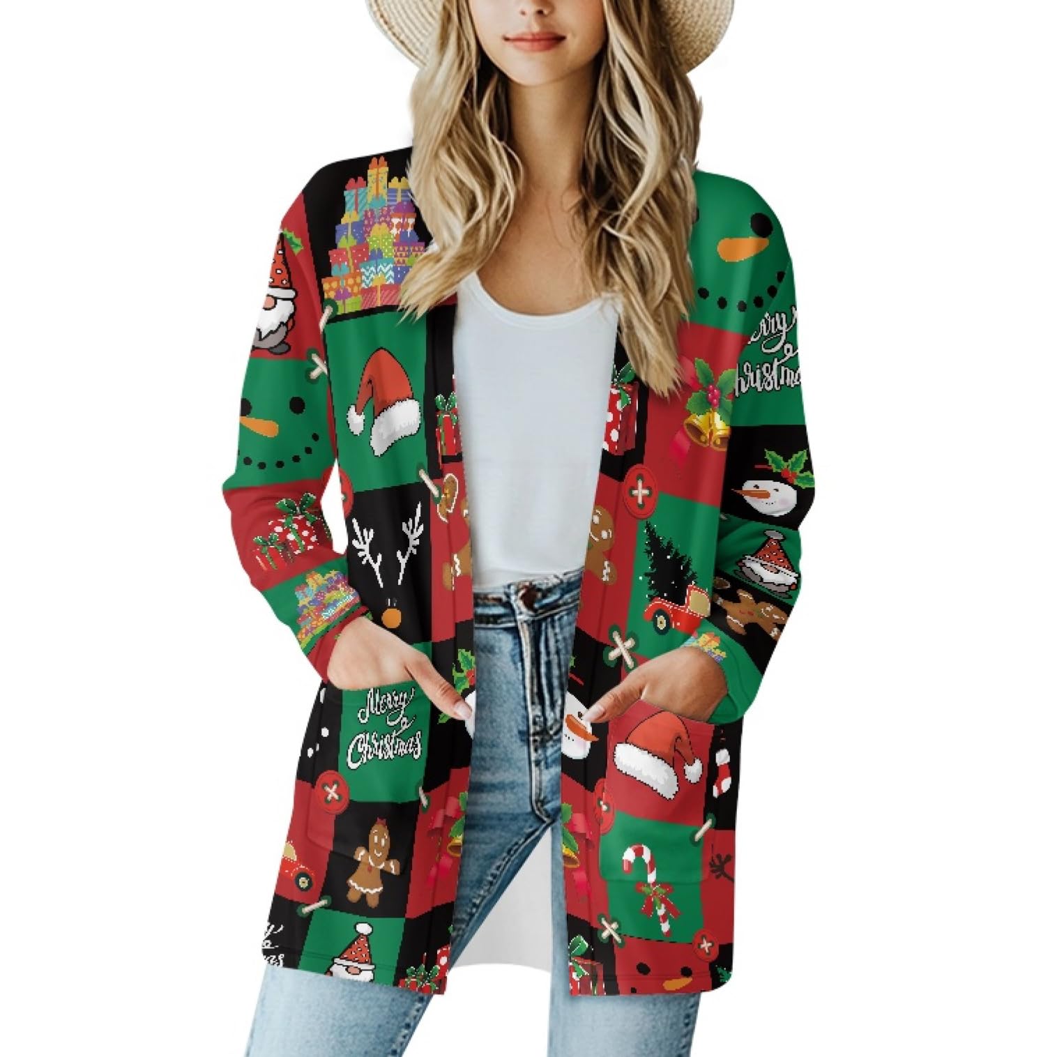 Fall Maple Leaf Cardigan Sweaters for Women Long Sleeve Cardigan Soft Drape Open Front Dusters V-Neck Jackets Dressy
