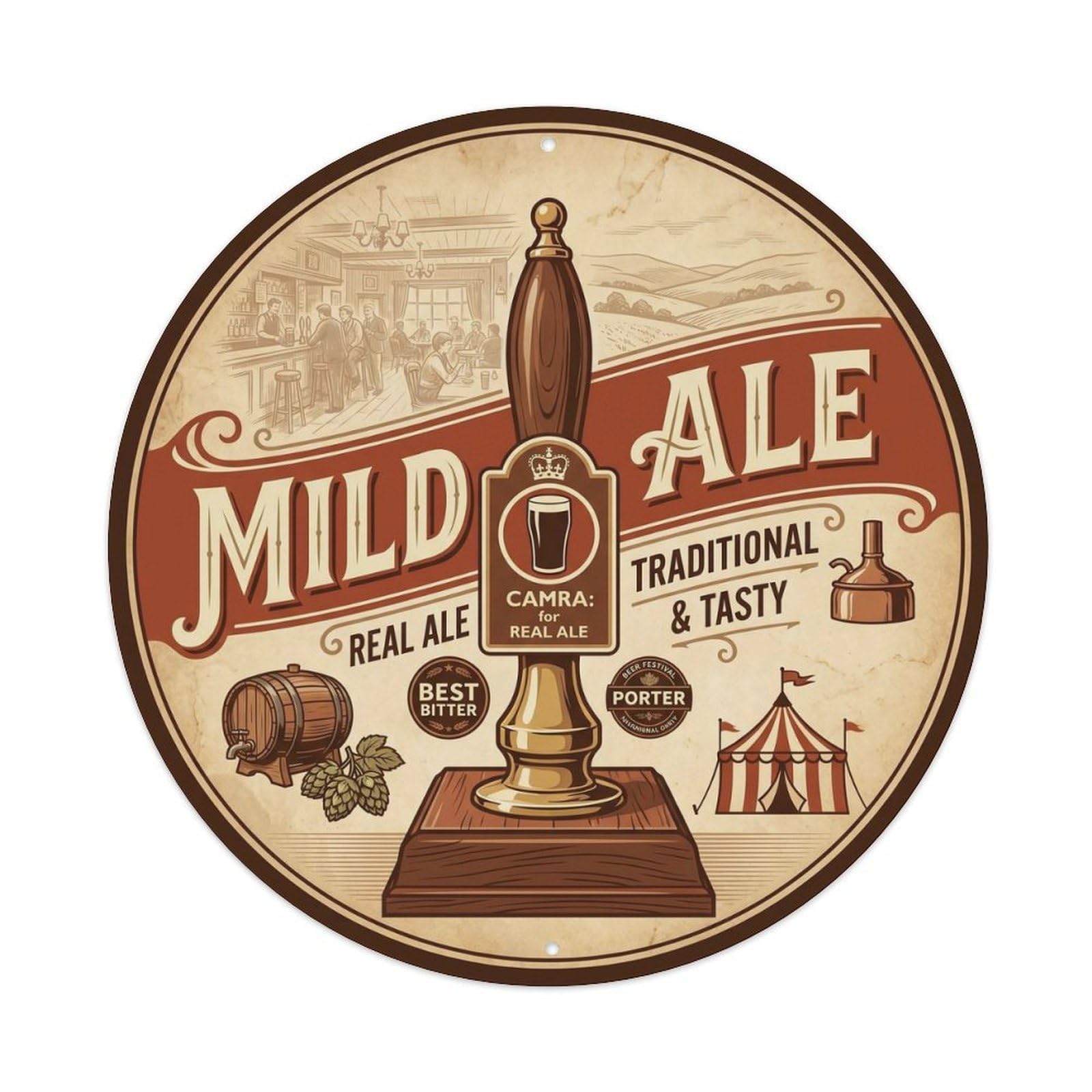 Traditional English Mild Ale Wild Ferment Barrel Brew Metal Tin Sign