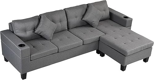 Miniatura 3 de EMKK Sofá modular convertible en forma de L de 96 pulgadas, sofá de 4 plazas con almohada tapizada para sala de estar, apartamento, oficina, tela