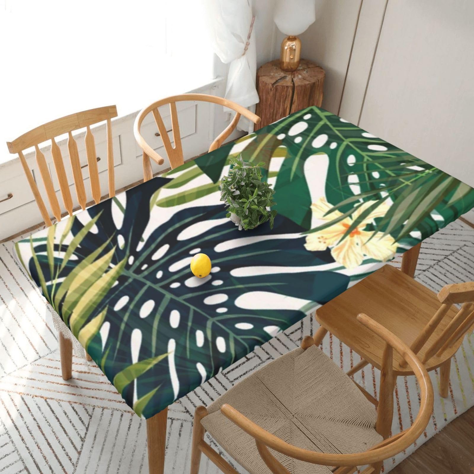 BNVSADC Tropical Summer Hawaiian Flower Palm Leaves Printed 5FT Tablecloth Polyester Kitchen Water Resistant Table Cloth Dining Table Decoration Table Covers, 152x76 CM