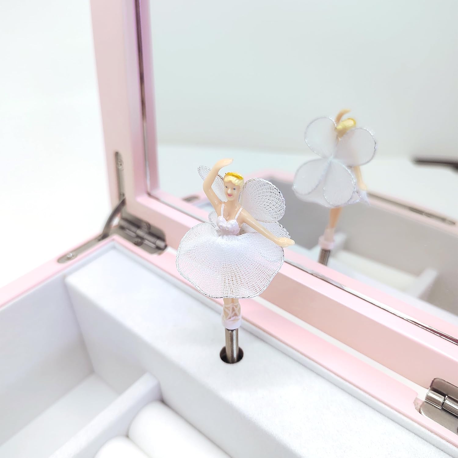 Pink Ballerina Musical Jewelry Box for Girls, Wooden Jewelry Storage Chest with Mirror & Lock, Swan Lake Tune Spinning Ballerina Music Box, Ideal Kids Gift for Christmas & Holidays