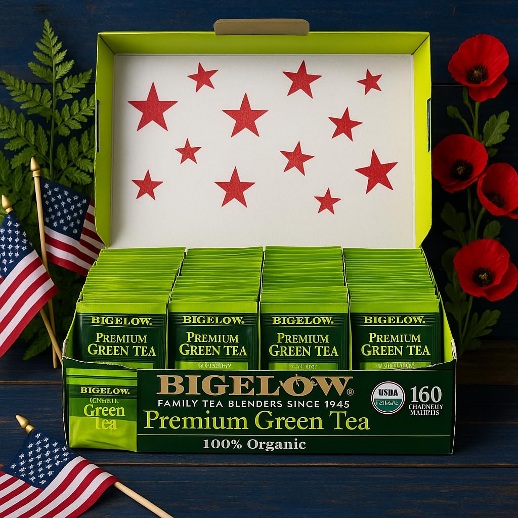 Bigelow Organic Green Tea Bags – 160 Count Premium Blend, Individually Wrapped – Custom Bundled by MOOCHI