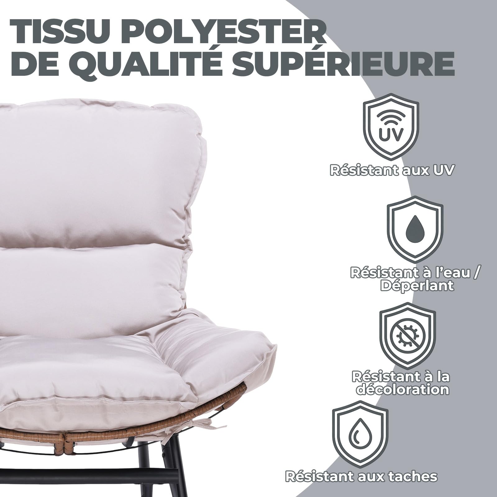 COMHOMA Fauteuil à Bascule, Fauteuil de Relaxation, Structure en Acier, Repose-Pieds Extensible, Coussin Amovible, Charge maximale : 136 kg, pour Chambre à Coucher, Salon, terrasse, Jardin, Beige