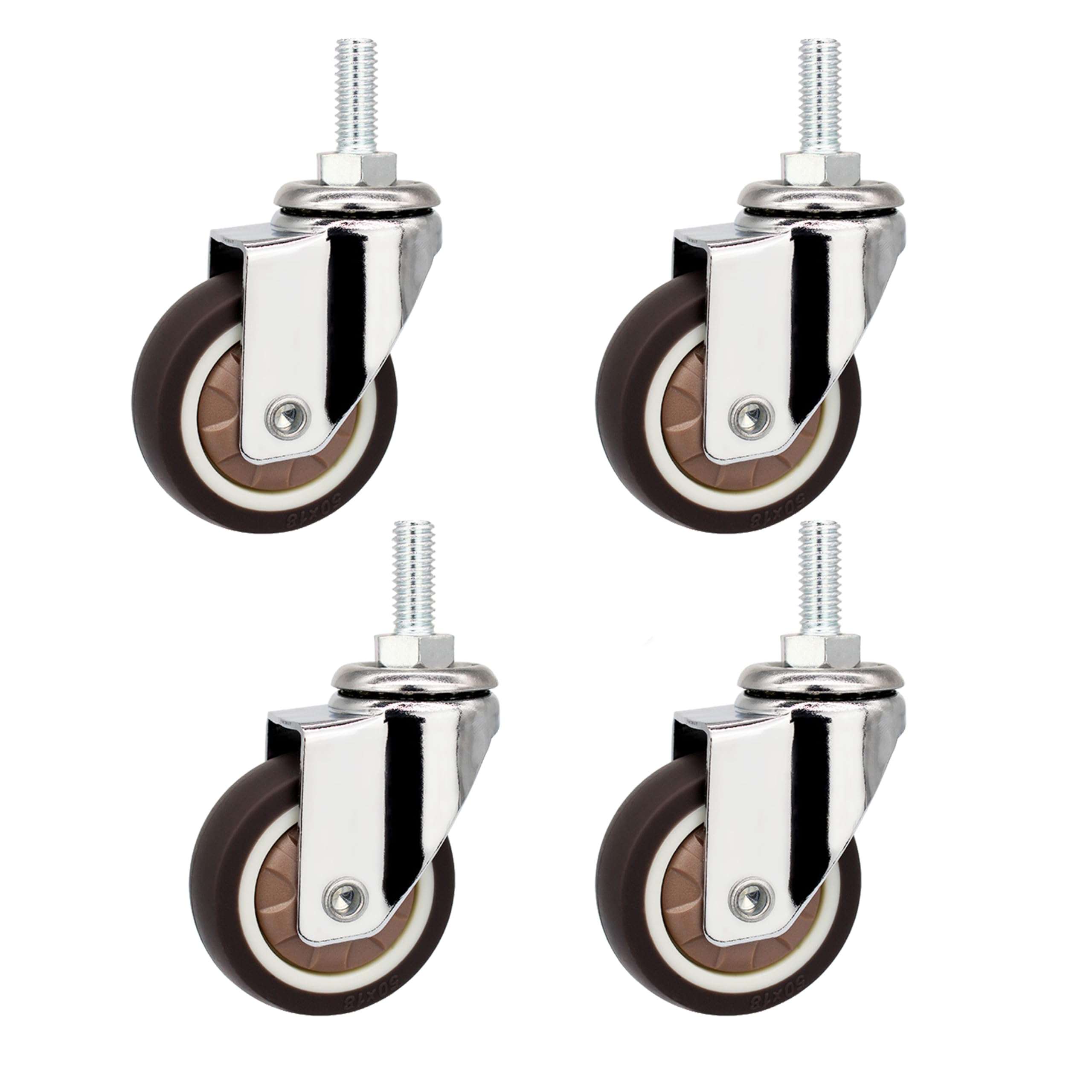 Ruote con Perno Girevole a 360 Gradi in TPR con Filettatura metrica M8-1.25x15mm, Ruote industriali per carrelli, mobili, transpallet, banchi da Lavoro (2 Pollici M8-1.25x15mm, Senza Freno)