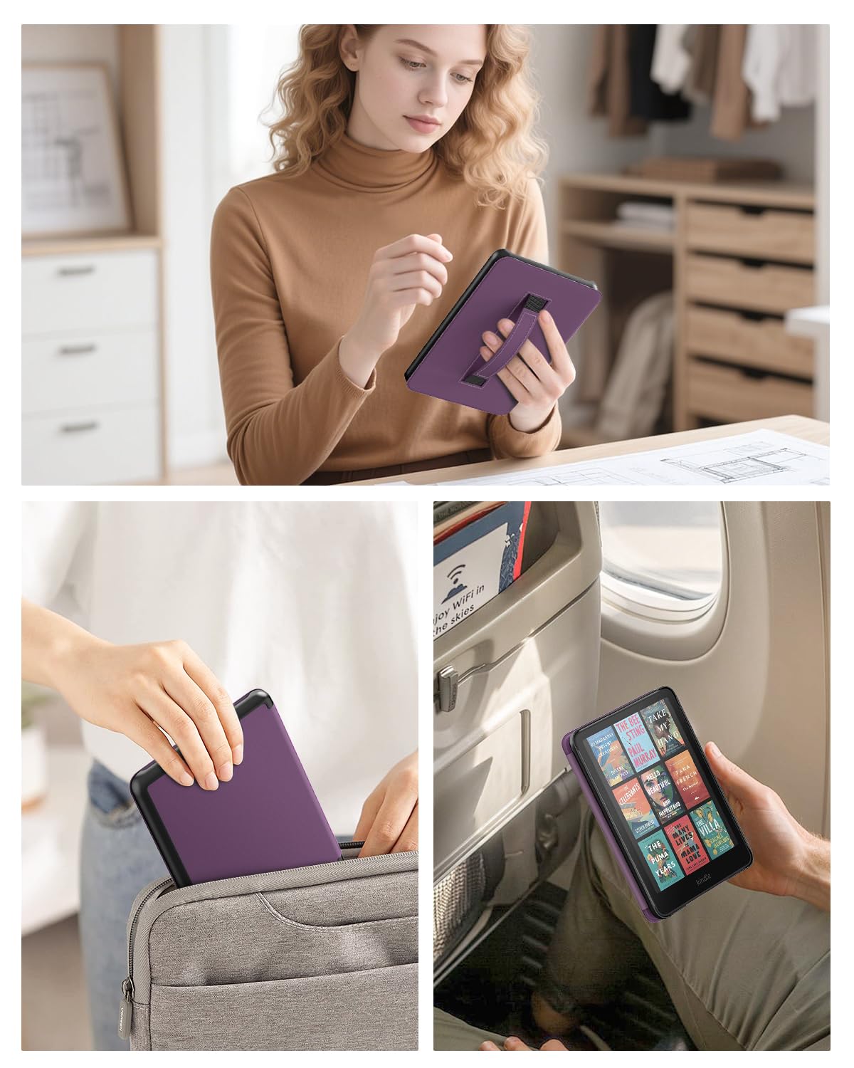 MoKo Étui pour Kindle Paperwhite 7" (12e gén, 2024), Violet Foncé | pour Signature Edition 2024, Housse Légère avec Dragonne, Auto Réveil/Sommeil