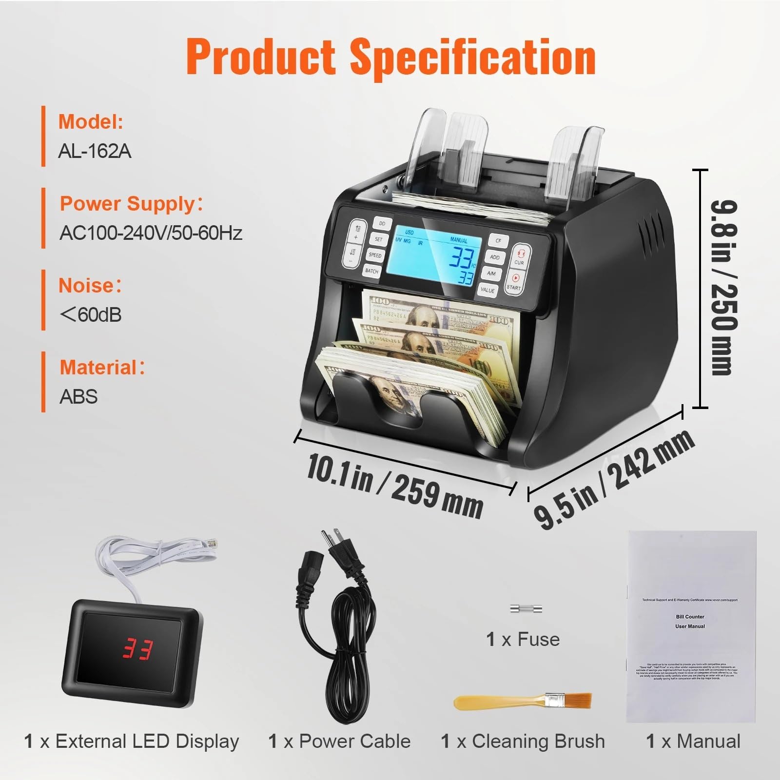 Money Counter Business Cash Register Bill Counterfeit Detector by Function for Bank Store