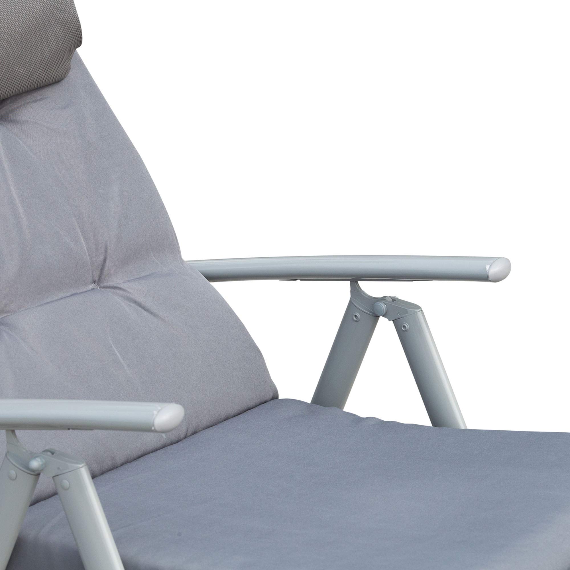 Outsunny Sonnenliege klappbar Strandliege mit Kopfkissen Sitzkissen Liegestuhl mit 7-Fach verstellbare Rückenlehne Gartenliege Relaxliege bis 165 kg belastbar, für Garten Urlaub Outdoor, Grau