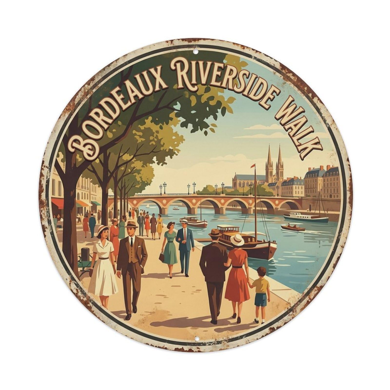Riverside Walk Bordeaux France City Travel Metal Tin Sign