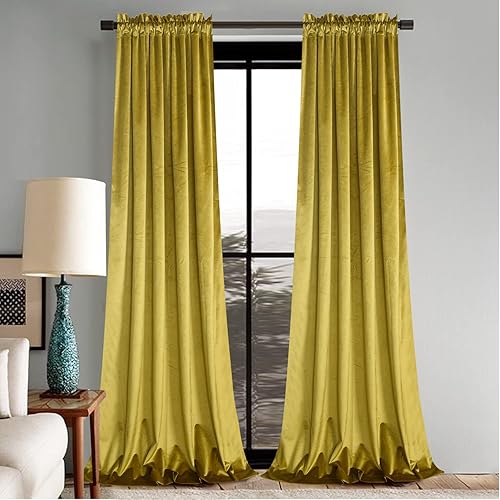 Roslynwood Cortinas de terciopelo con palmera dorada, con bolsillo para barra, cortinas de ventana con aislamiento térmico para cuarto de bebé,