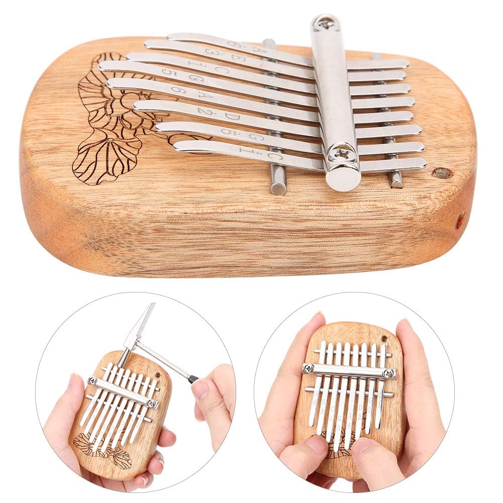 Kalimba Pouce Piano, Instrument à Percussion Piano Pouce En Bois De Camphre Mini Trou De Suspension À 8 Touches Avec Sac Rangement Pour Cordon Marteau