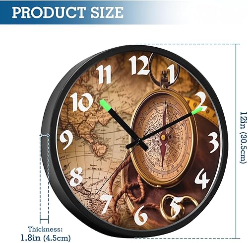 Miniatura 2 de STAYTOP Retro Compass LED Wall Clock for Bedroom Night Glow,12 Inch Silent Light Up Wall Clocks for Living Room Decor, Sound Control Modern Wall