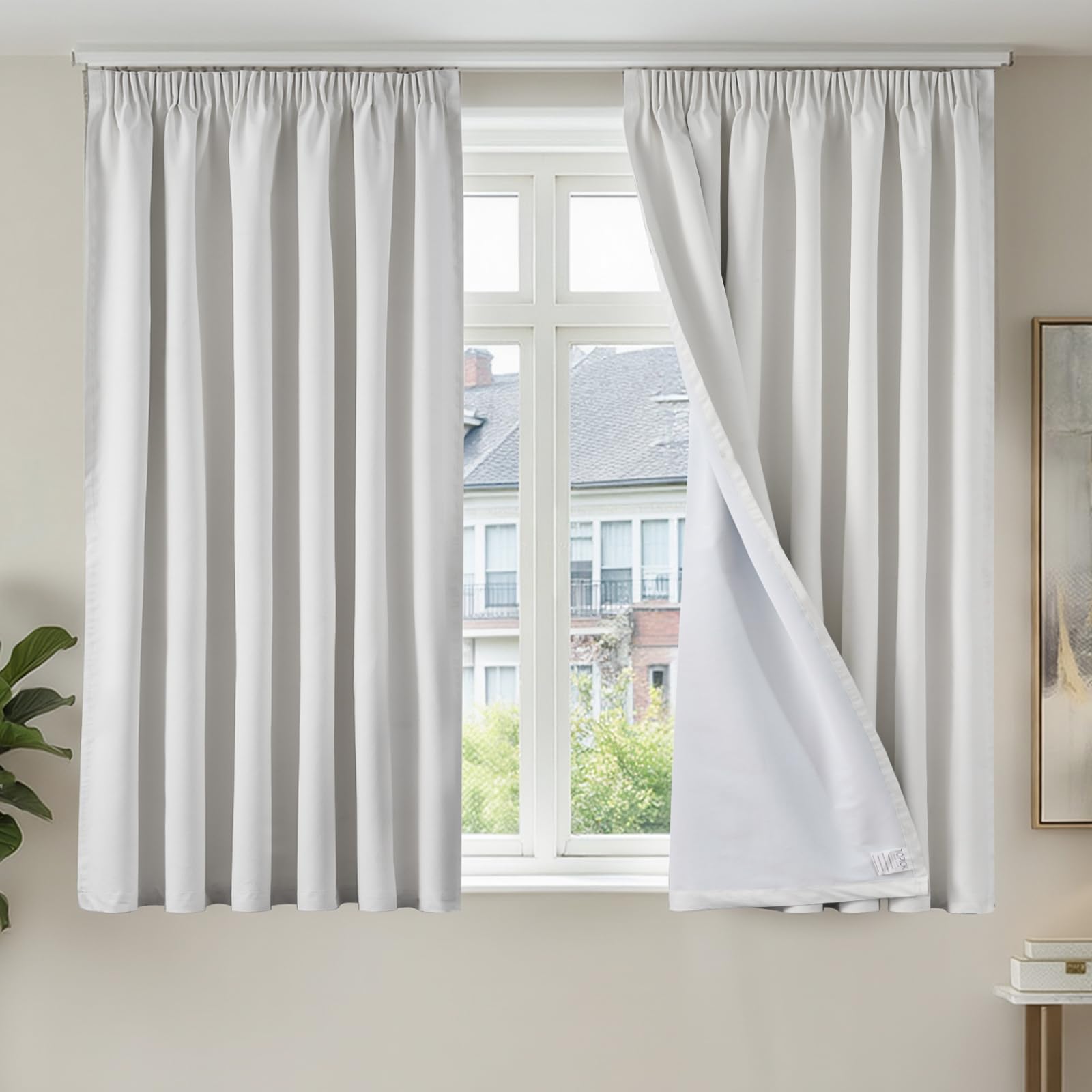 Rideau occultant thermique blanc aspect lin galon fronceur TOPICK salon chambre
