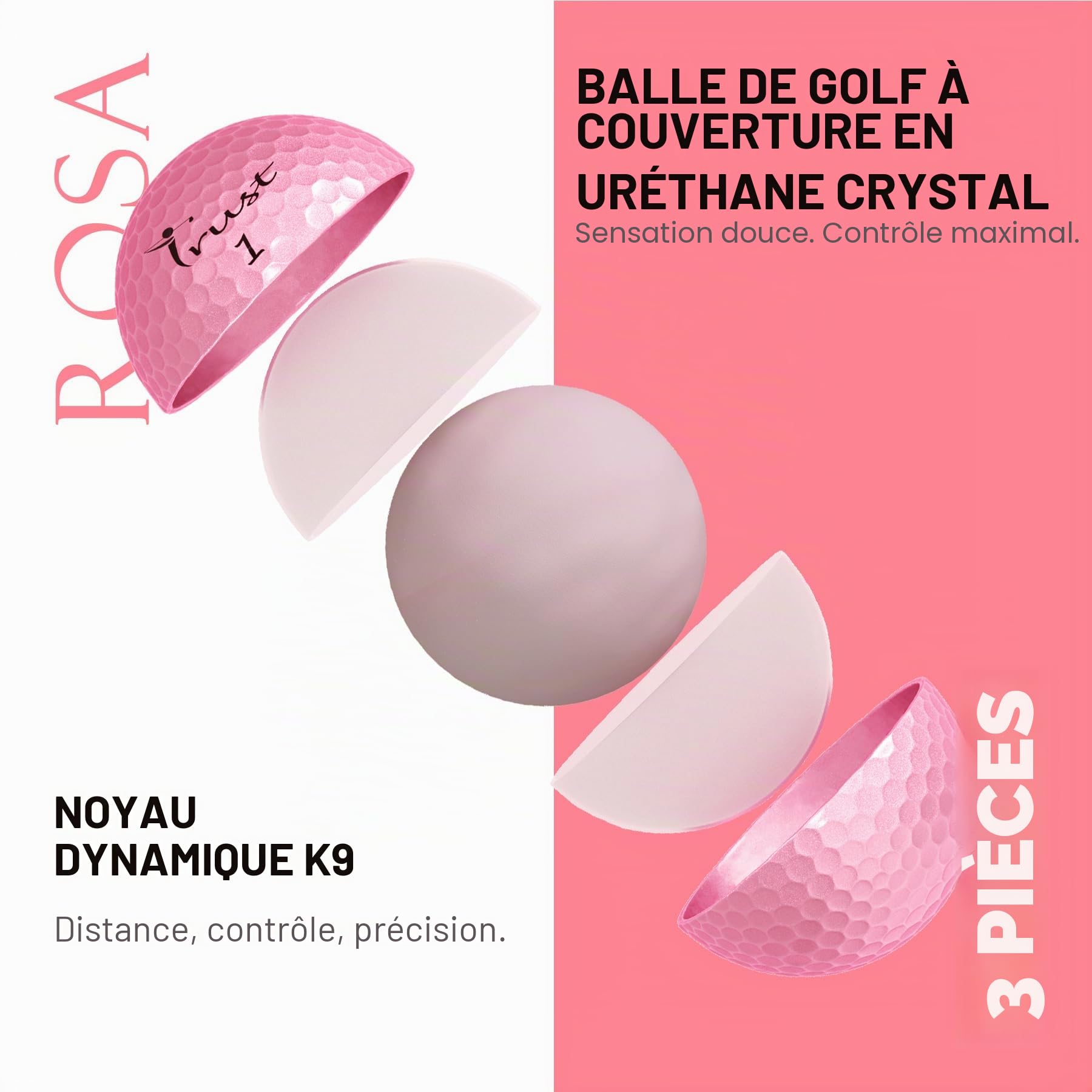 Trust Balles de Golf Aurora – Haute visibilité, Longue Distance, vol Stable, trajectoire Droite, arrêt Puissant, uréthane Cristal, qualité Tour, Noyau 3 Couches Dynamique, 12/48 balles