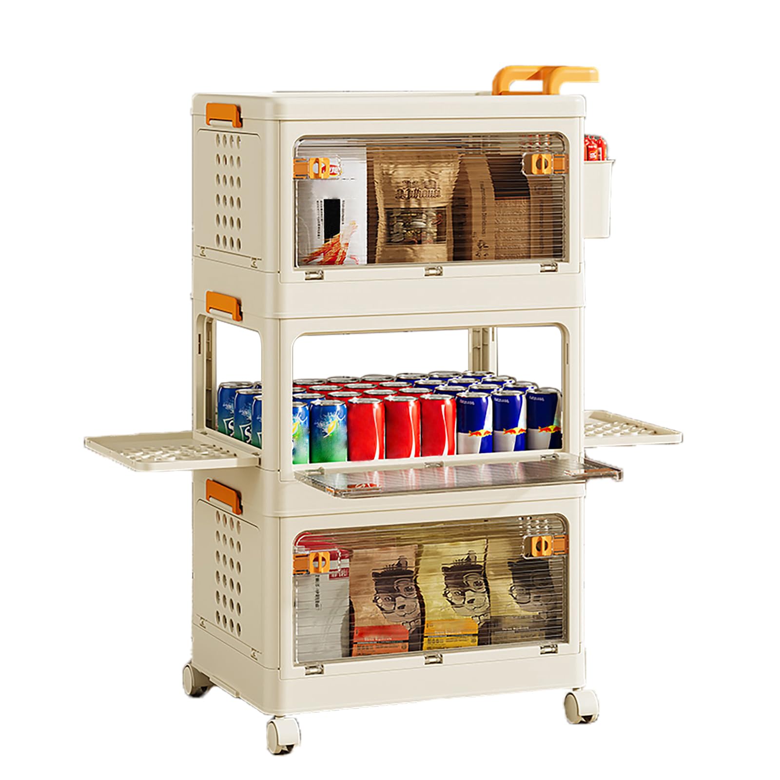 HOTRCRLarge Plastic Storage Boxes with Lids, Foldable Multifunctional Trolley With Wheels, 2 Pack Front Door Can Open Storage Bin, Plastic Drawer Organizer Closet 48 * 36 * 64 cm