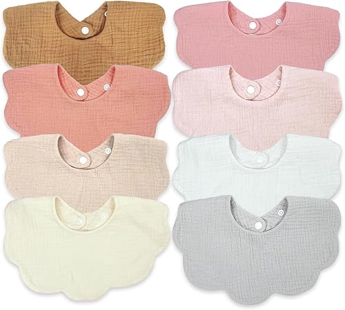 Miniatura 11 de EllieHouse Baby Bibs for Girls Boys 8 Pack Muslin Drool Teeth Drooling Teething Bibs Muslin Cotton for Toddler Infant Brillante