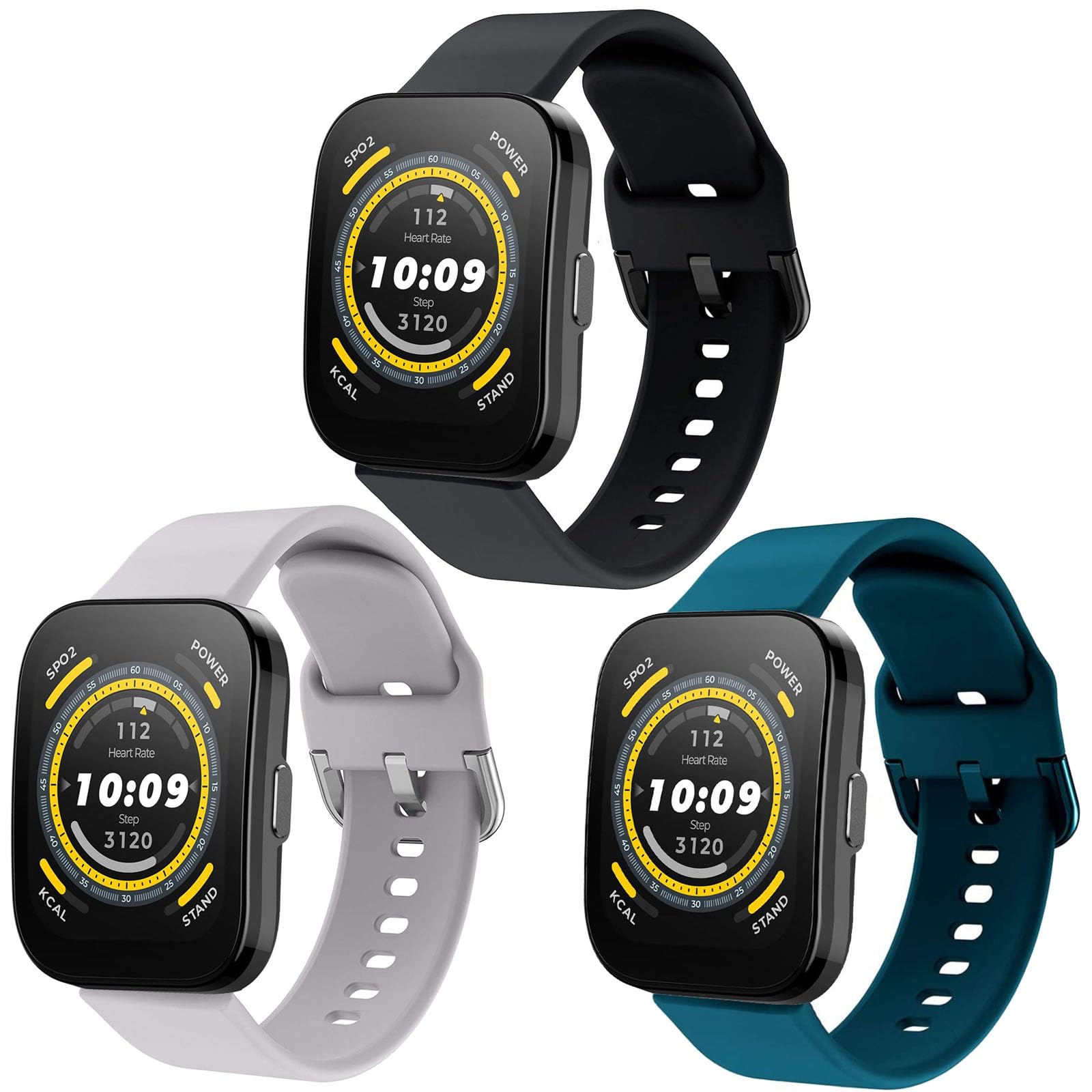 ViCRiOR Bands Compatible with Amazfit Bip 5/GTR 4/ GTR 3 Pro/GTR 3/GTR 2/GTR 2e/GTR 47mm, 3 Pack 22mm Soft Silicone Replacement Strap Watch Band for Amazfit Cheetah Pro/Balance