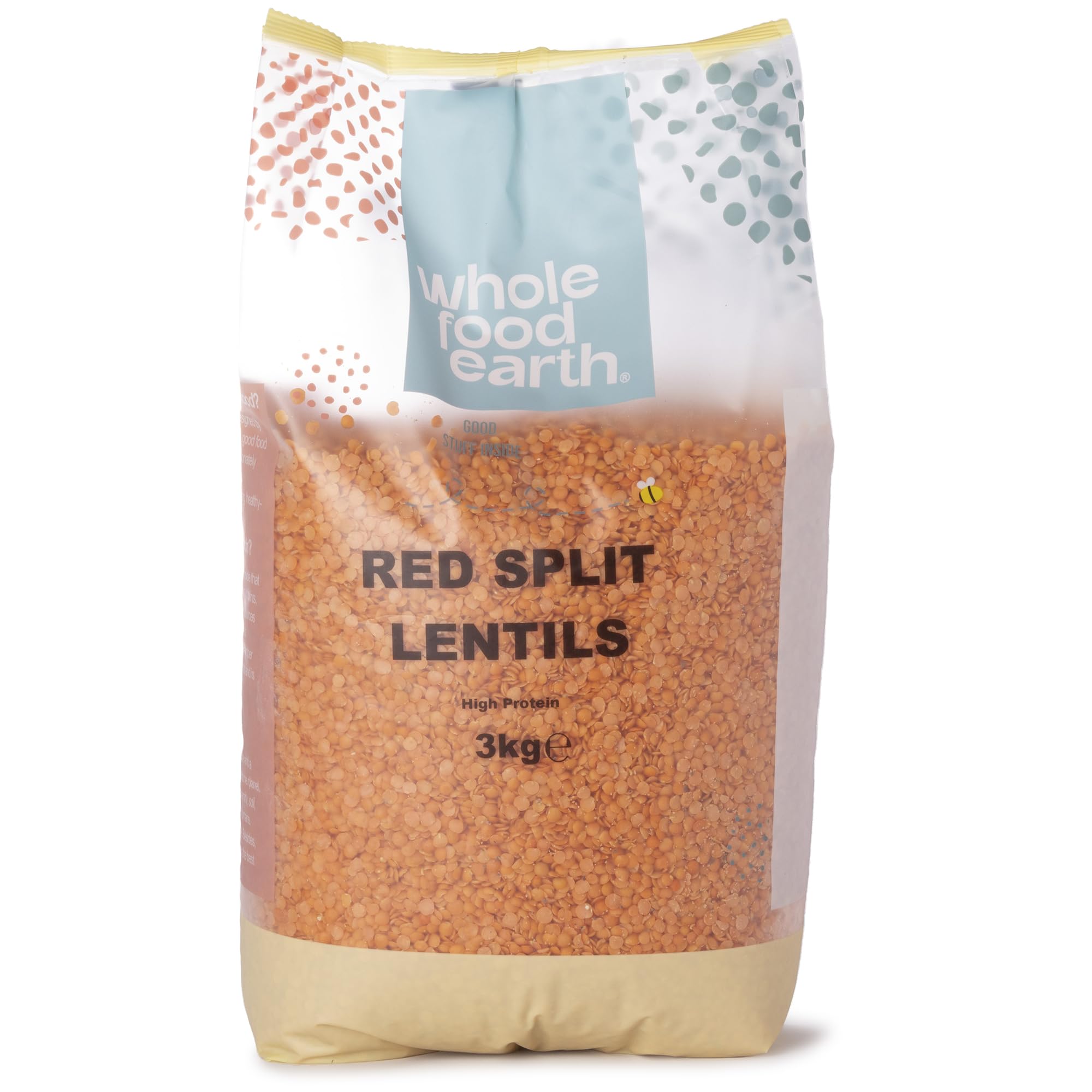 Wholefood Earth Red Split Lentils 3 kg | GMO Free | Natural | High Protein